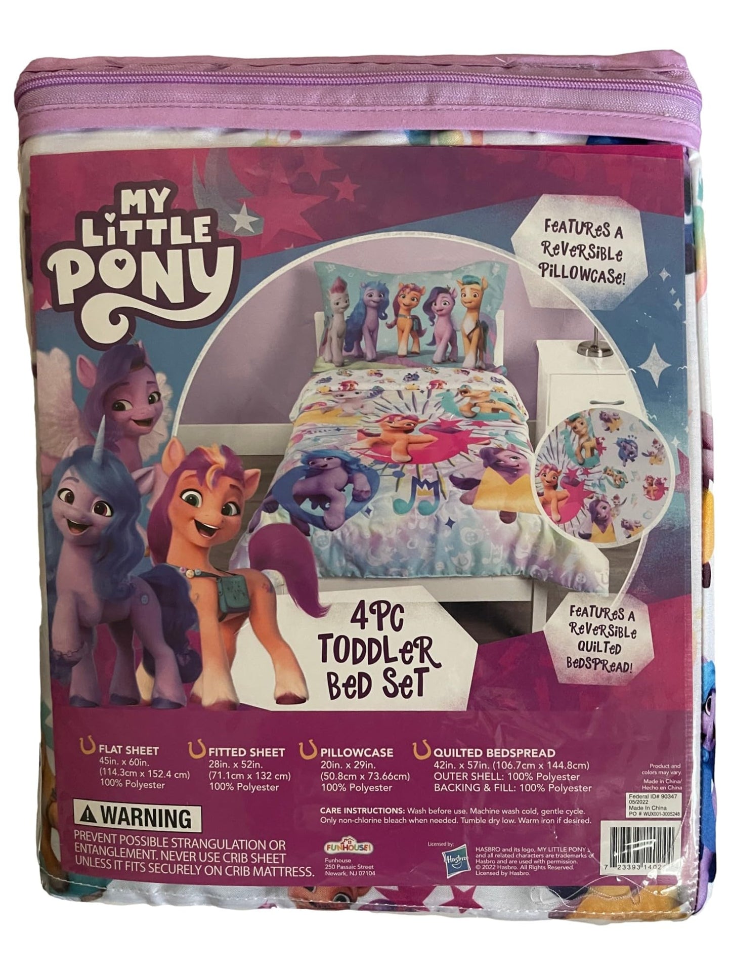 My Little Pony Juego de Ropa de Cama de 4 Piezas para niños pequeños, Incluye edredón Acolchado, sábana Bajera, sábana Superior y Funda de Almohada, diseño de Personajes para Cama de niños pequeños