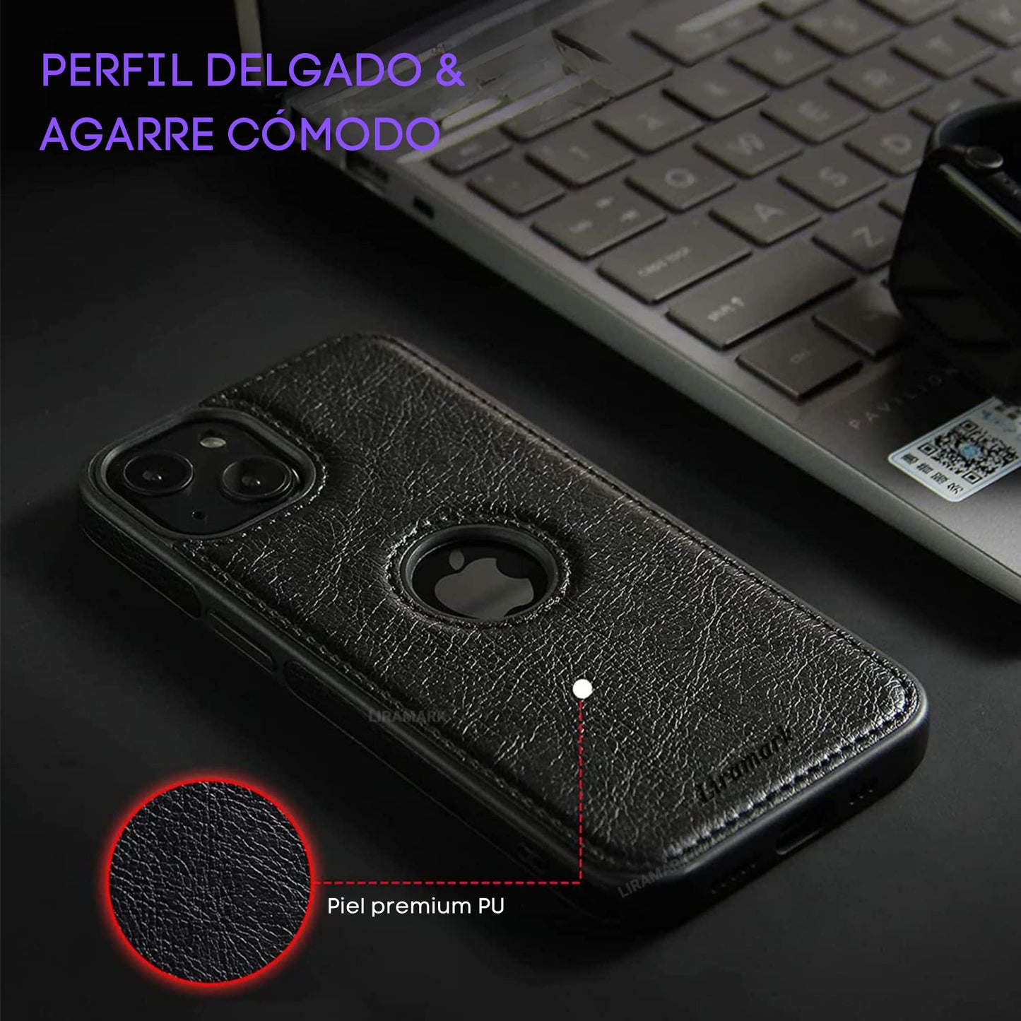 CELULARTE Funda Tipo Piel para iPhone 13 Protector PU Leather Case (Negro, iPhone 13)