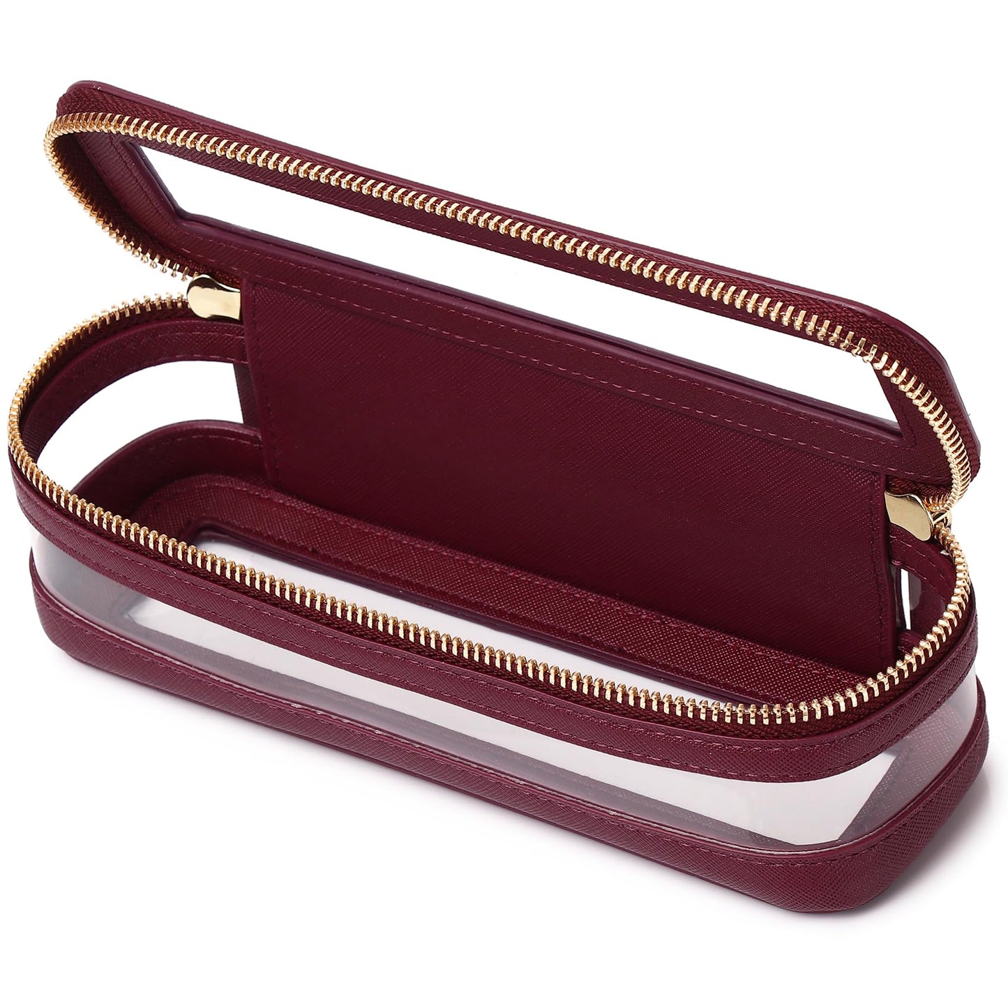 Pinkmik - Estuche para brochas de maquillaje transparente de viaje y neceser, bolsa de maquillaje pequeña con cierre, organizador para mujer, B2/Borgoña, SLIM-1