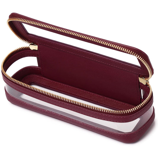 Pinkmik - Estuche para brochas de maquillaje transparente de viaje y neceser, bolsa de maquillaje pequeña con cierre, organizador para mujer, B2/Borgoña, SLIM-1