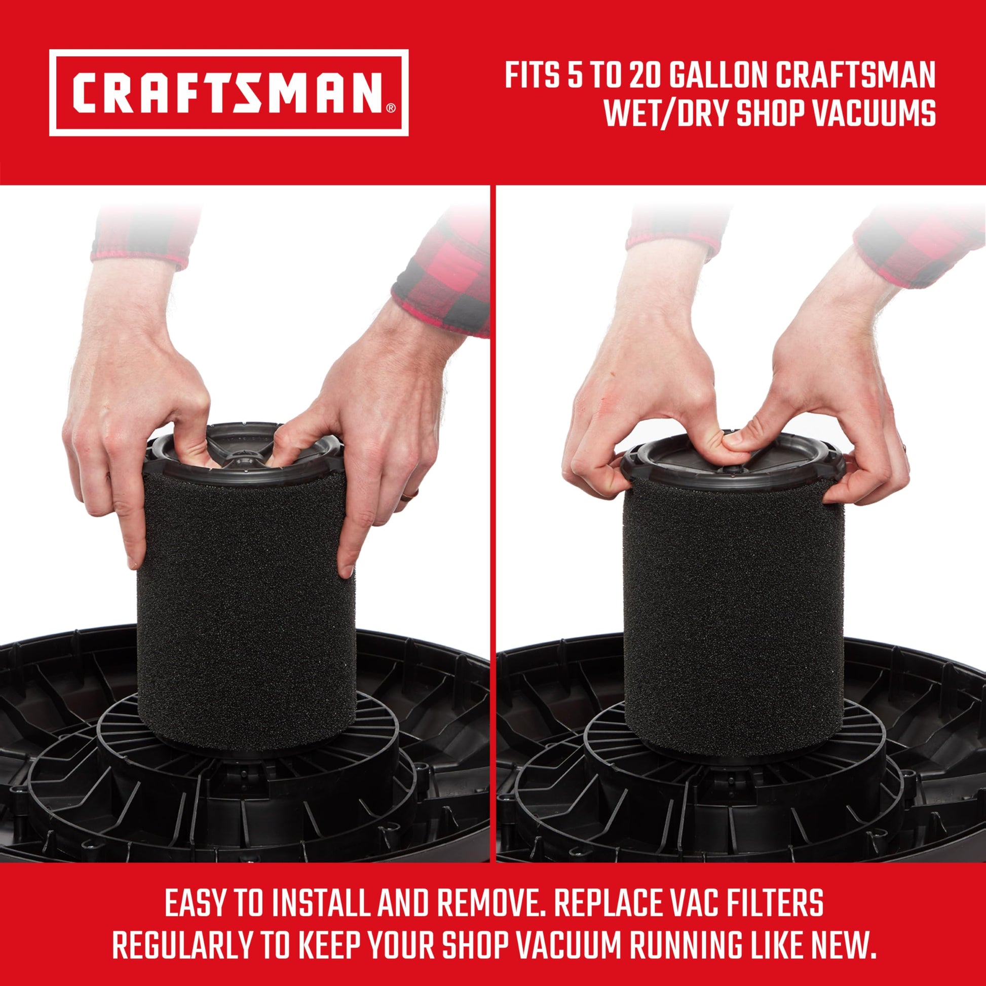 CRAFTSMAN CMXZVBE38773 Filtro de aplicación húmeda para aspiradoras húmedas y secas de 5 a 20 galones
