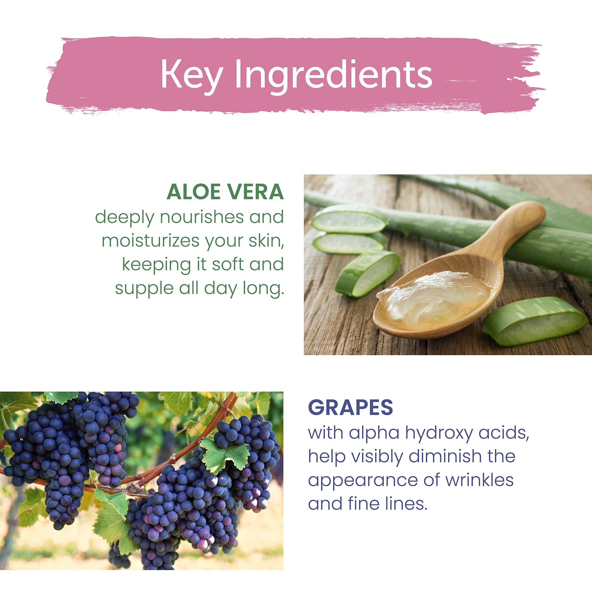 Crema anti-arrugas con Aloe vera y extracto de Uva, 1.69Oz/50ml