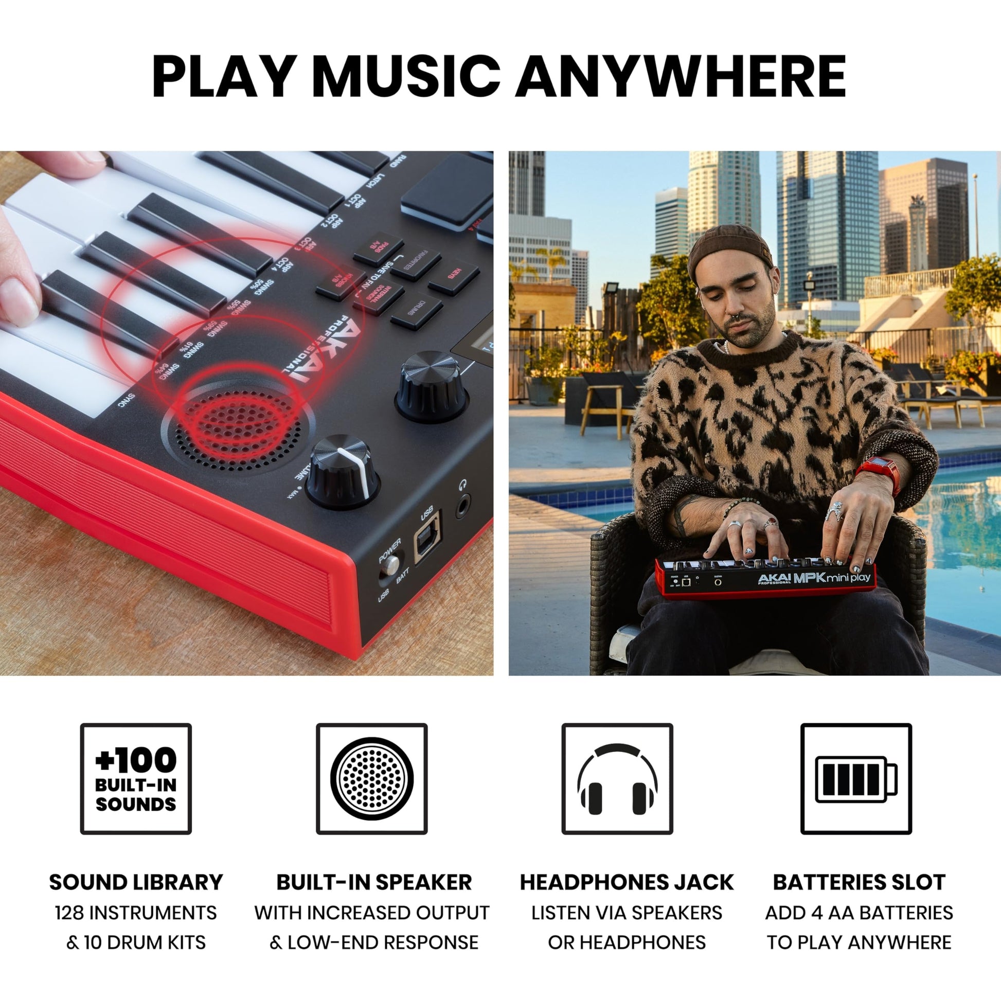 Akai Professional MPK Mini Play MK3 - Teclado Controlador MIDI con Altavoz y Sonidos Integrados, Pads MPC, Teclado Dinámico, Software de Producción Musical y Native Instruments Sound Package