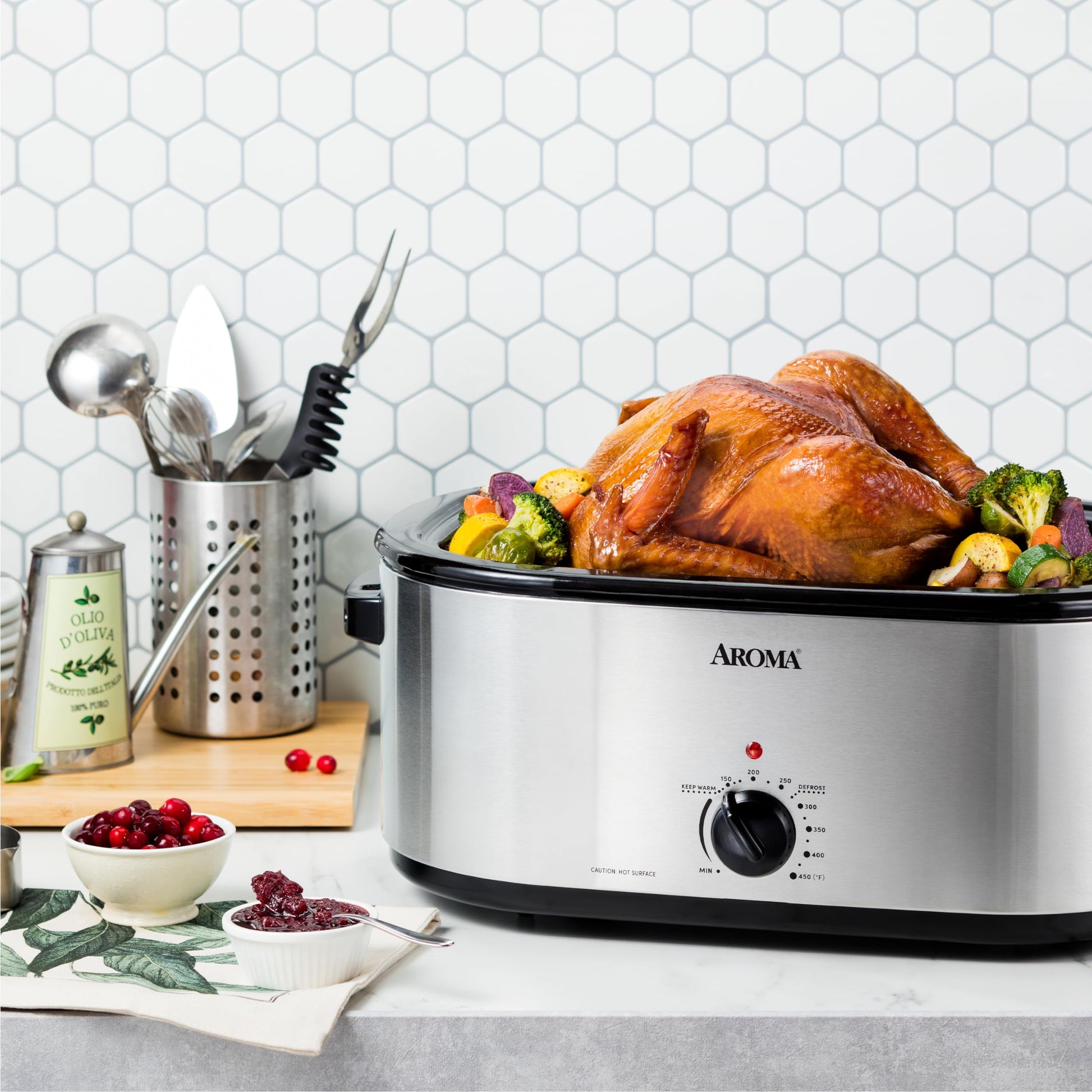 AROMA 22Qt. Horno tostador con tapa autohiladora de acero inoxidable