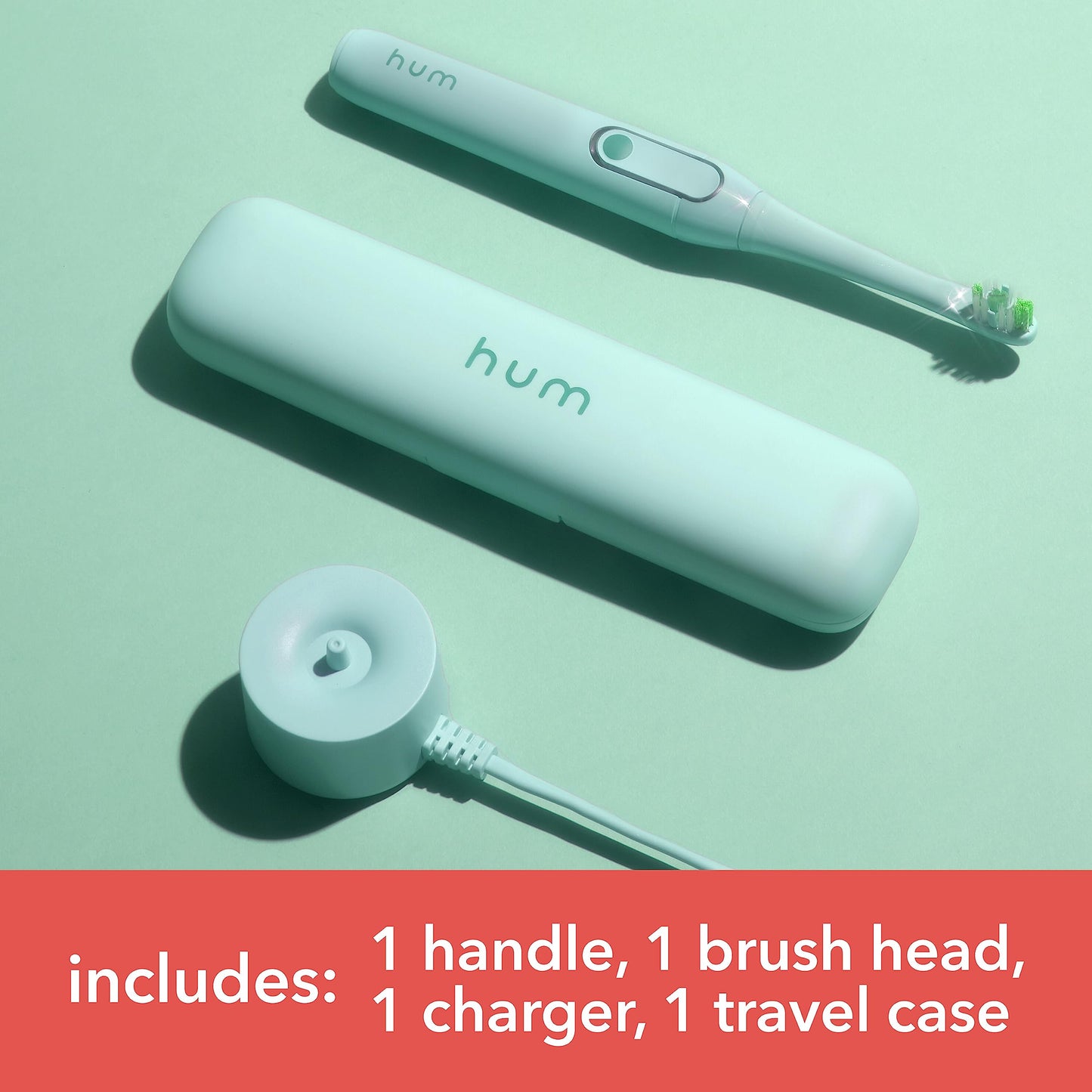 hum by Colgate Smart Electric Toothbrush Kit, Rechargeable Sonic Toothbrush with Travel Case & Bonus Replacement Brush Head, Teal