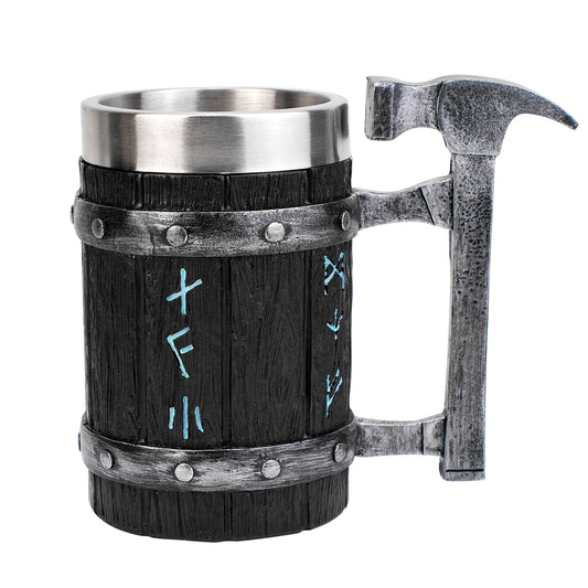KTOTKMOTA - Taza de martillo nórdico vikingo, con revestimiento de acero inoxidable, jarra de cerveza de resina, decoración nórdica, taza de jugo de leche de café, 20 onzas
