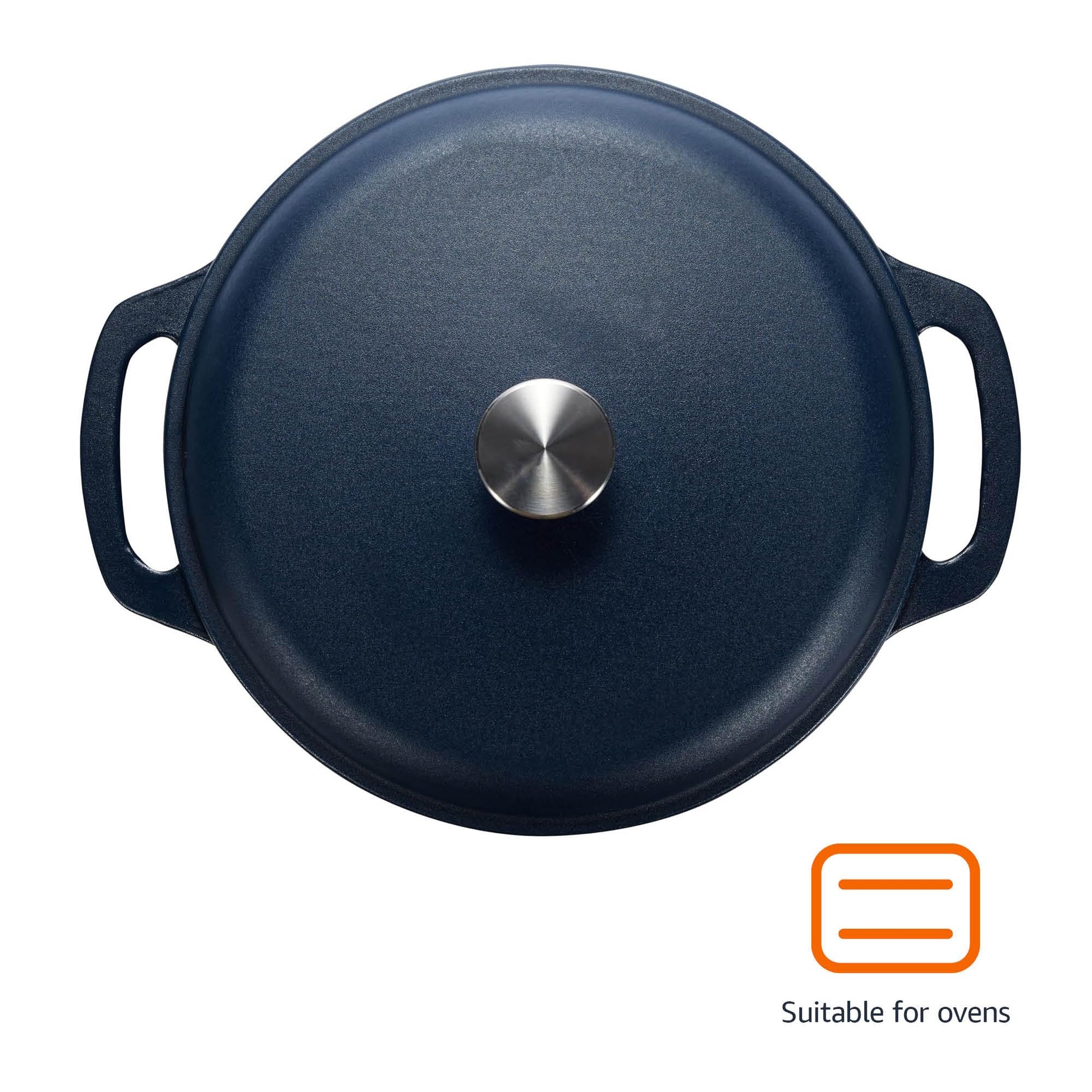 Amazon Basics - Horno holandés cubierto de hierro fundido esmaltado, 6 cuartos de galón, azul marino mate
