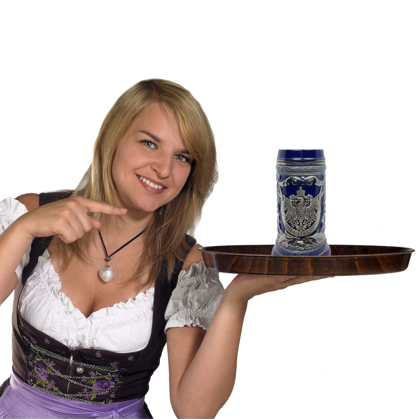 Taza de Cerveza OktoberfestHaus Azul Cobalto con Emblema de Metal para Hombre