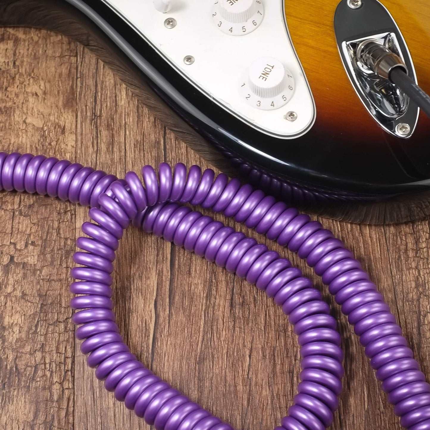 M MAKA - Cable de guitarra premium de 20 pies, espiral rizado, 1/4 pulgadas recto a ángulo recto, compatible con guitarra eléctrica y bajo, morado