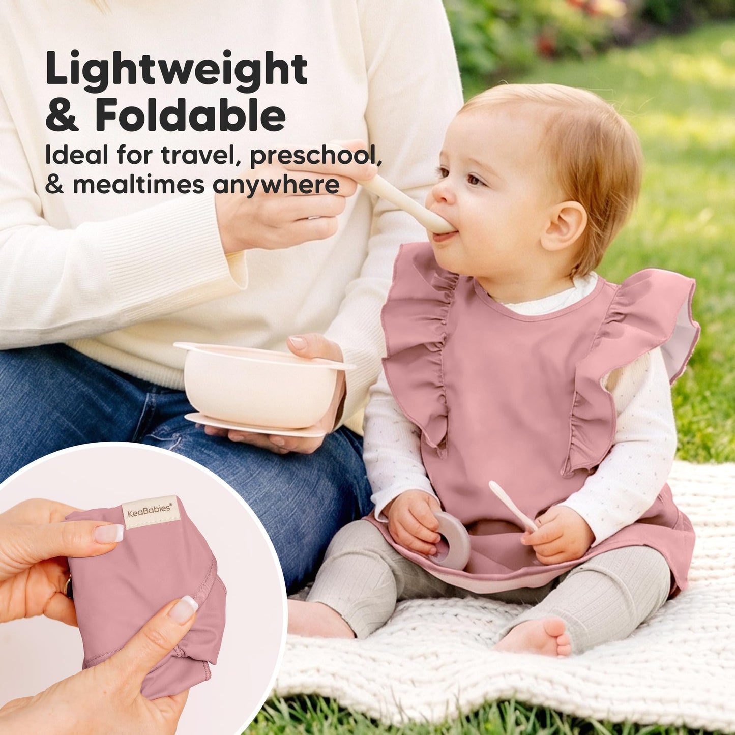 KeaBabies - Baberos impermeables para bebé niña, niño, paquete de 2 baberos ligeros y grandes para comer, colectores de alimentos portátiles, esenciales de alimentación para bebés de 6 a 12 meses