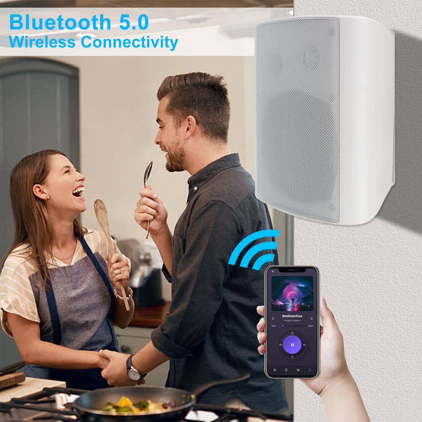 Herdio Bluetooth Bocinas para Exterior, 6,5 Pulgadas 400W Altavoces para Exteriores, Impermeable, Amplificador Superior, Amplia Cobertura De Sonido Estéreo, para Patio, Terraza, Patio Trasero (Blanco)