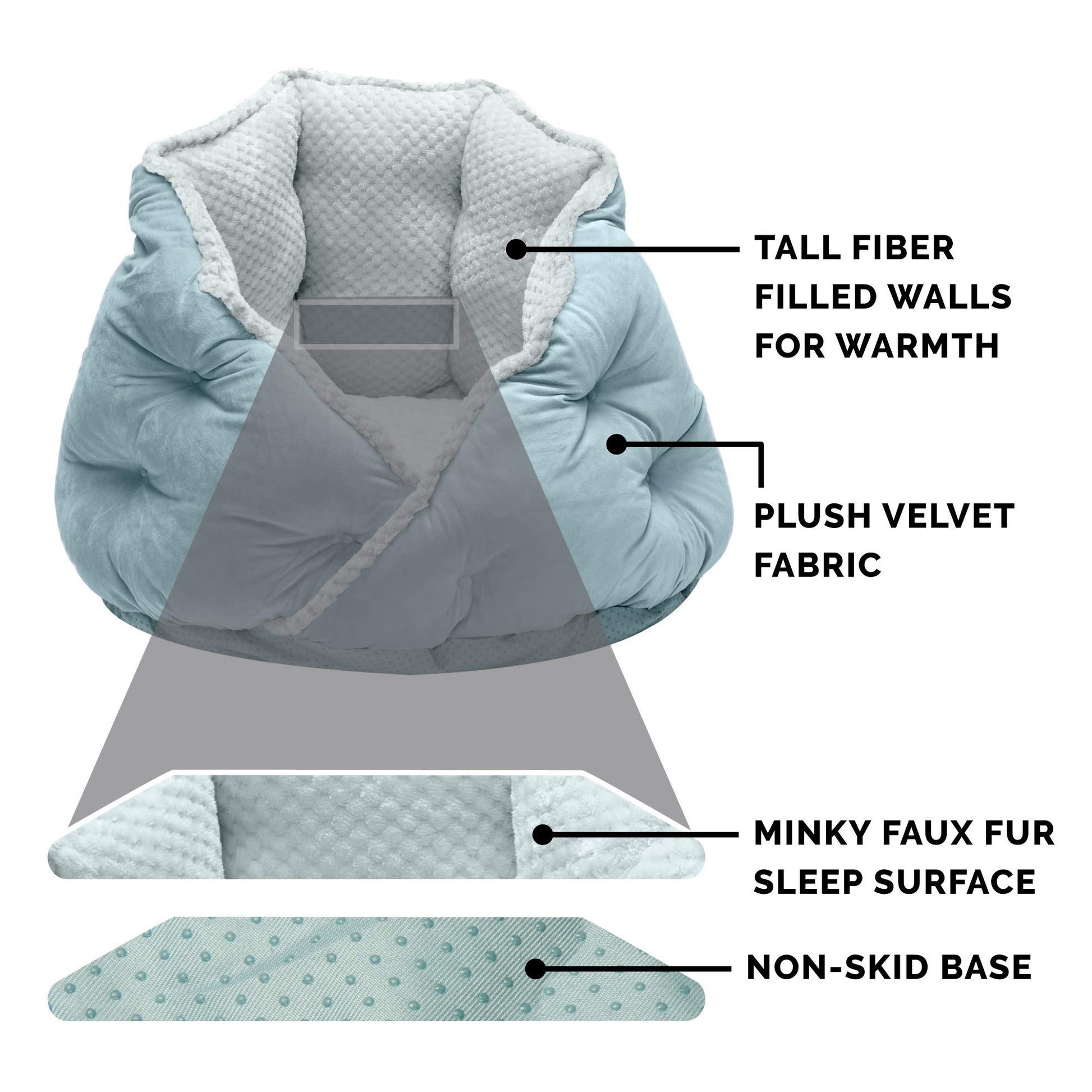 Furhaven 24" Round Medium Dog Bed Minky Plush & Velvet Calming Hug Nest, Washable - Aquamarine, 24-Inch