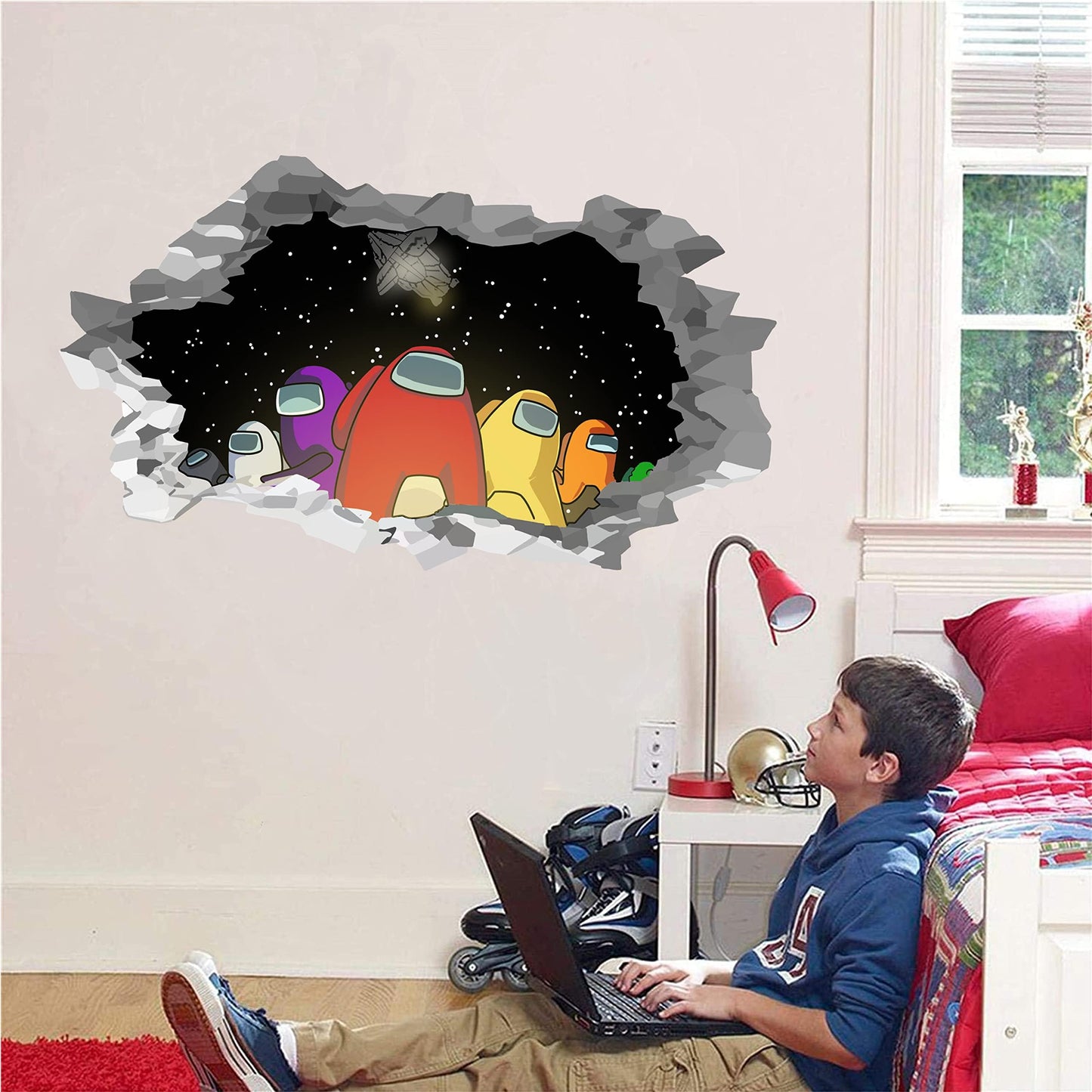 Unicorn Among Us Pegatinas de pared para dormitorio, calcomanías de pared, decoración de pared para niños, escritorio de computadora, pegatinas impermeables de juegos populares para laptop, botellas