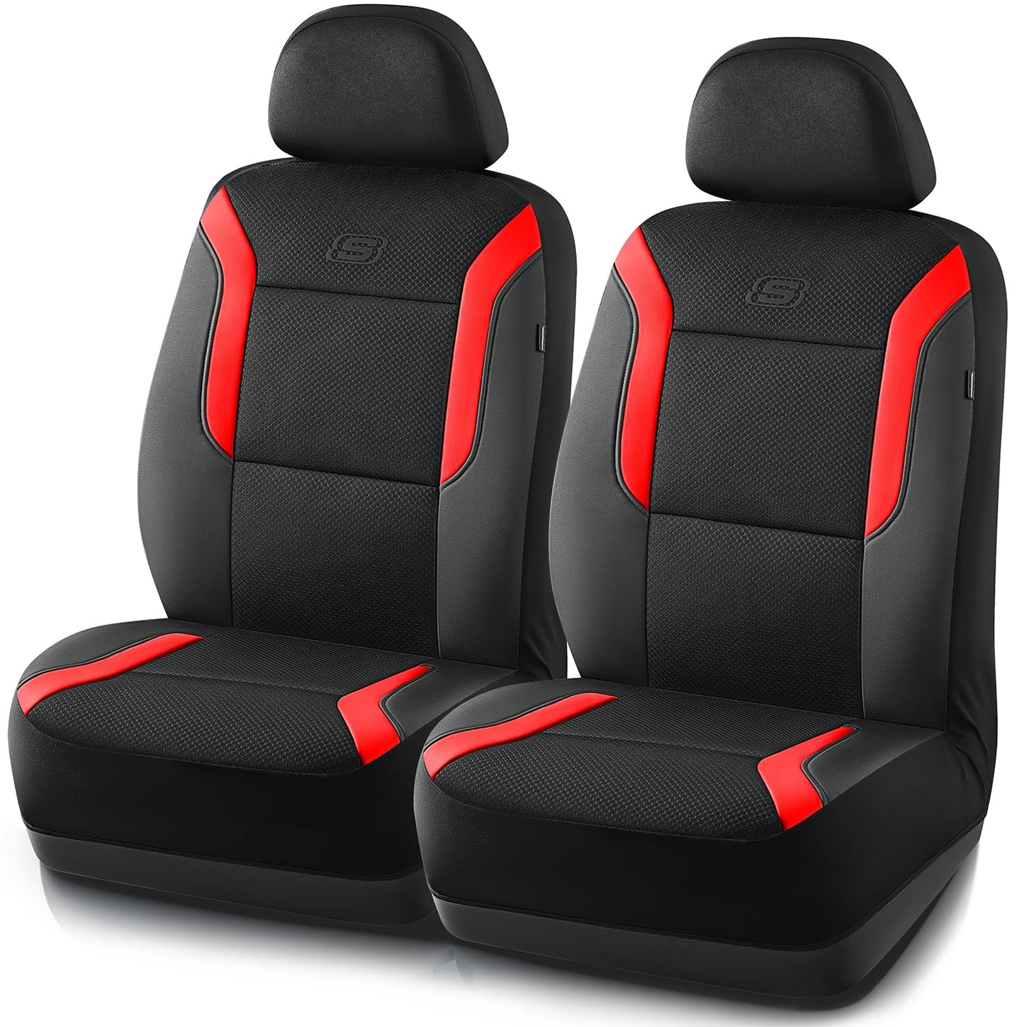 Skechers Memory Foam™ - Fundas de asiento de coche de piel, malla Air Cool, asiento delantero, compatible con airbag, comodidad y protección automotriz para la mayoría de vehículos, rojo