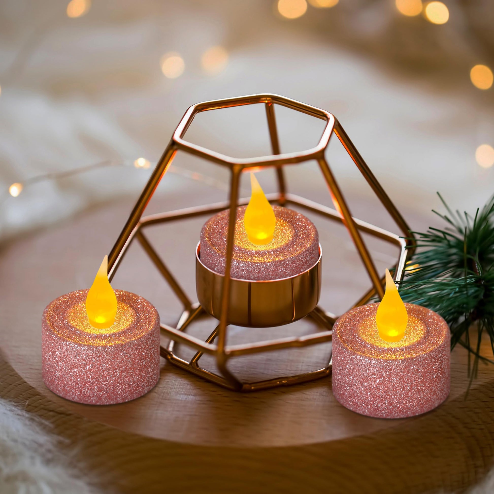 FURORA LIGHTING - Velas LED con purpurina rosa, paquete de 12, velas parpadeantes sin llama para decoración del hogar, 1.5 pulgadas de ancho x 1.65 pulgadas de alto, funciona con pilas
