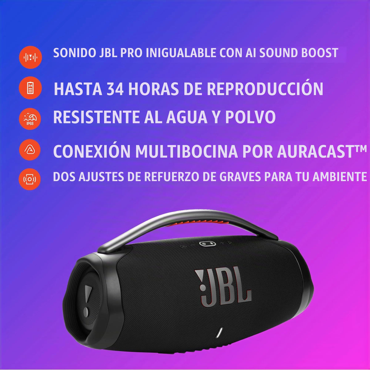 Altavoz Portátil JBL Boombox 4 Negro Impermeable con Sonido Profesional Masivo