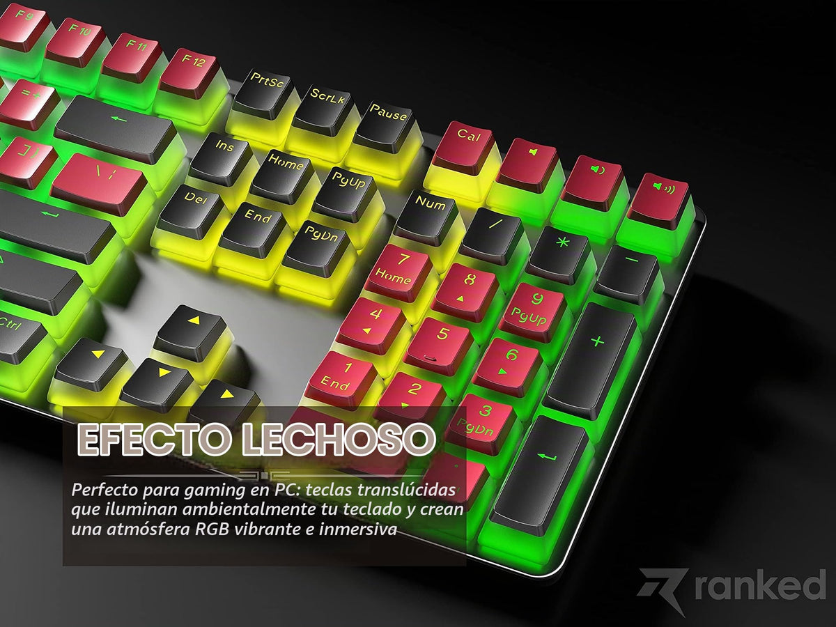 Teclas Pudding PBT Ranked Rojo y Negro Diseño Translúcido ANSI e ISO para Teclado Mecánico RGB