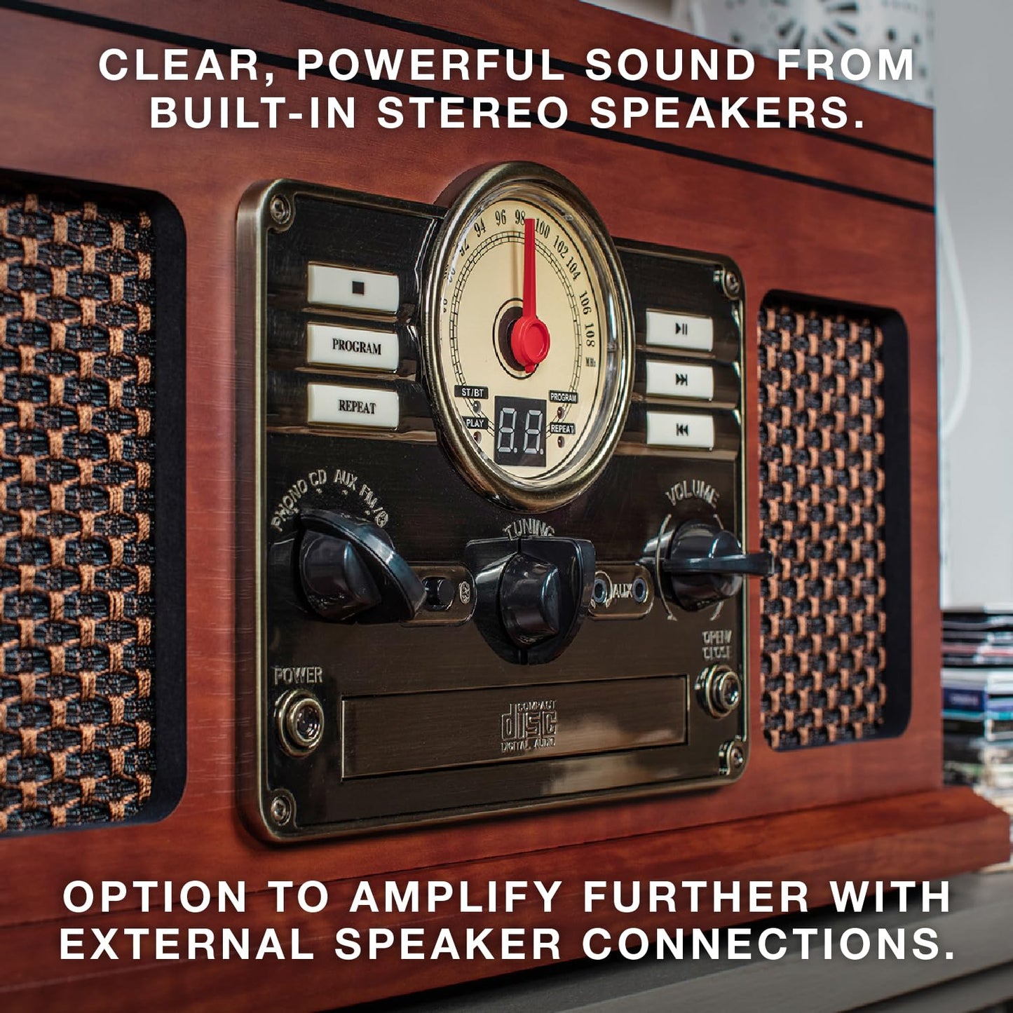 Tocadiscos Nostalgic Victrola Natural con Bluetooth y Centro Multimedia