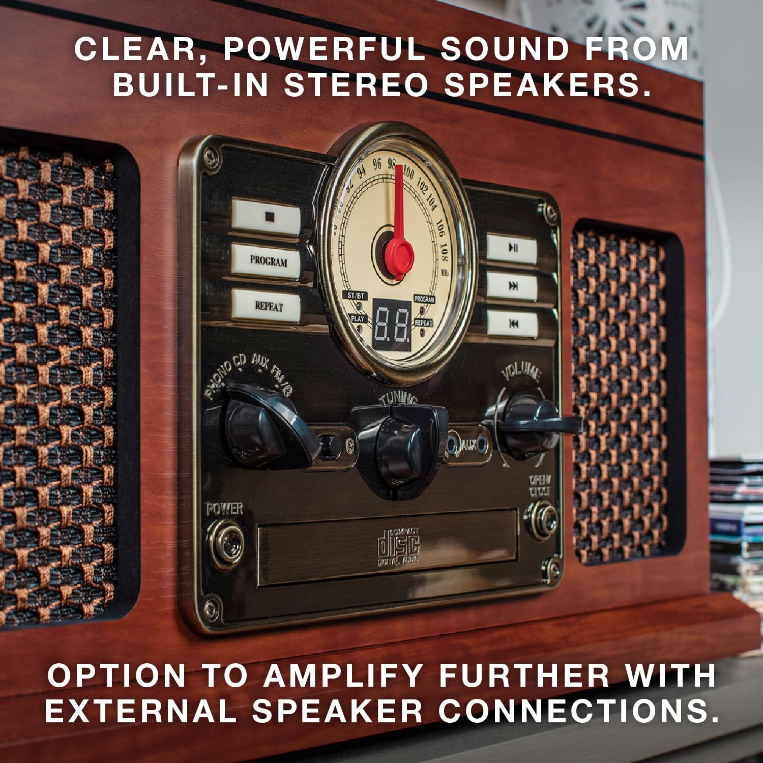 Tocadiscos Nostalgic Victrola Natural con Bluetooth y Centro Multimedia