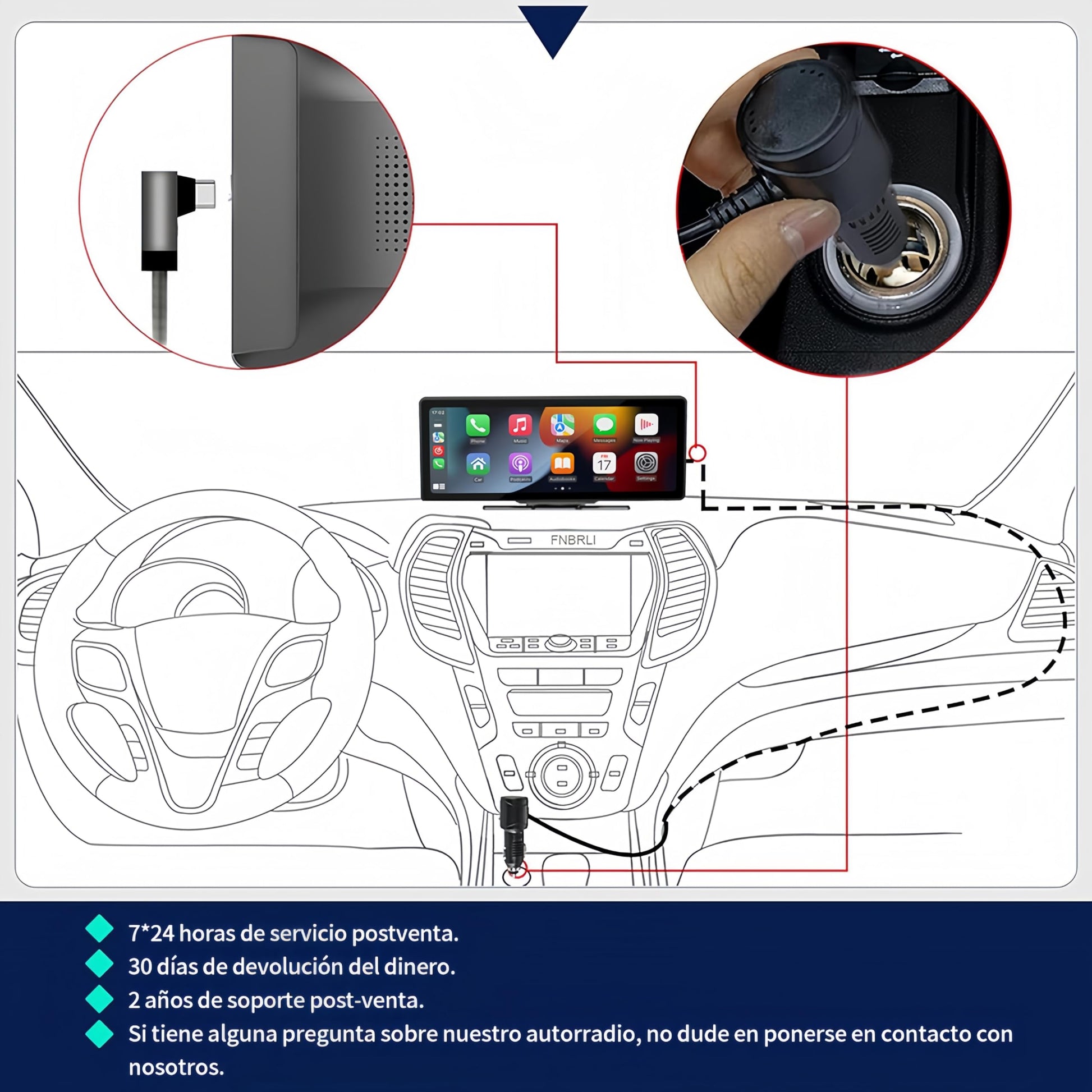 FINYQBET Autoestereos para Carro de 10.3 Pulgadas,Estéreo para Pantalla Carplay para Auto con Android Auto, para vehículos de 7V - 32V, Pantalla HD 1024 * 600,FM Bluetooth y más，Desmontable