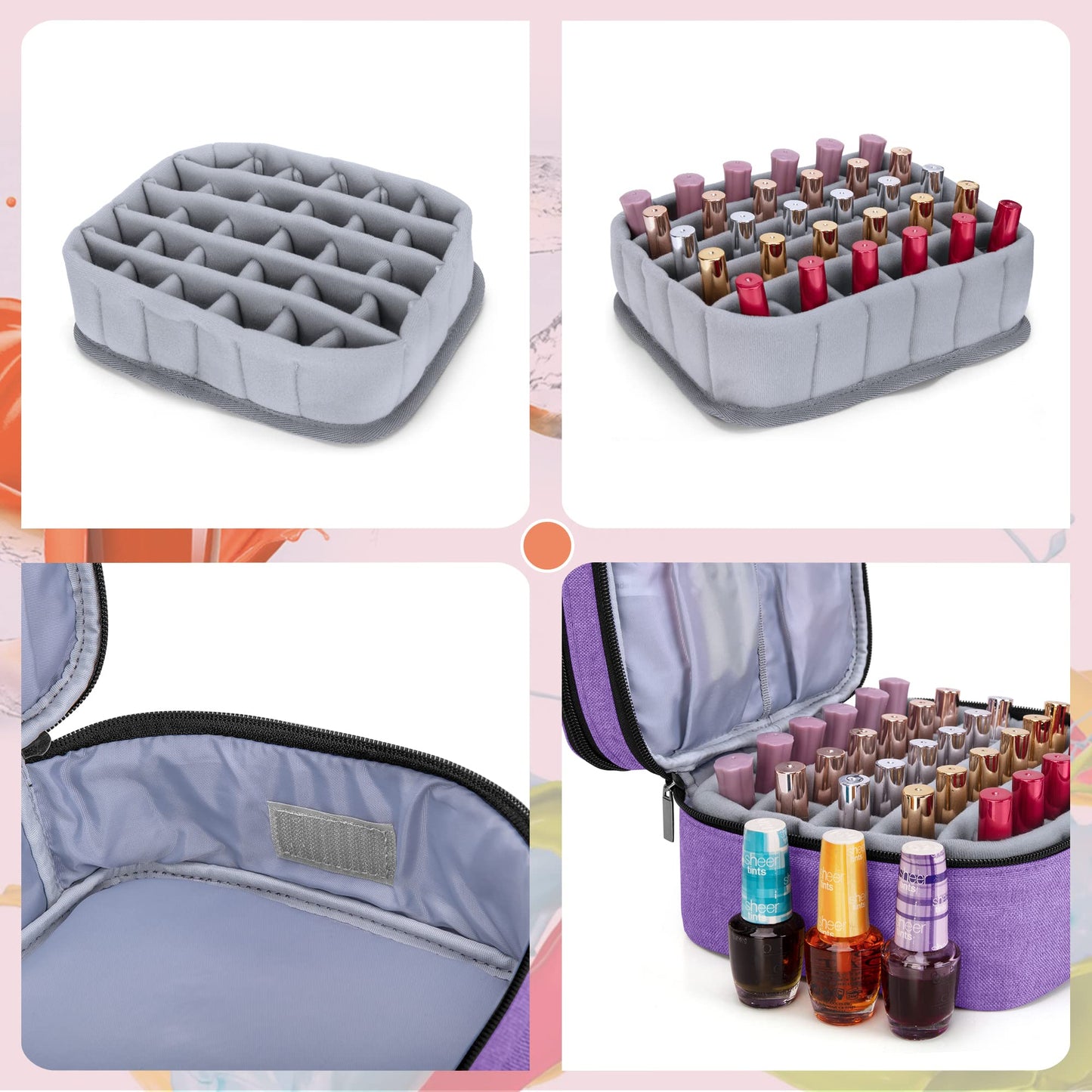 Luxja Nail Polish Carrying Case - Holds 30 Bottles (15ml - 0.5 fl.oz), Double-layer Organizer for Nail Polish and Manicure Set, Purple