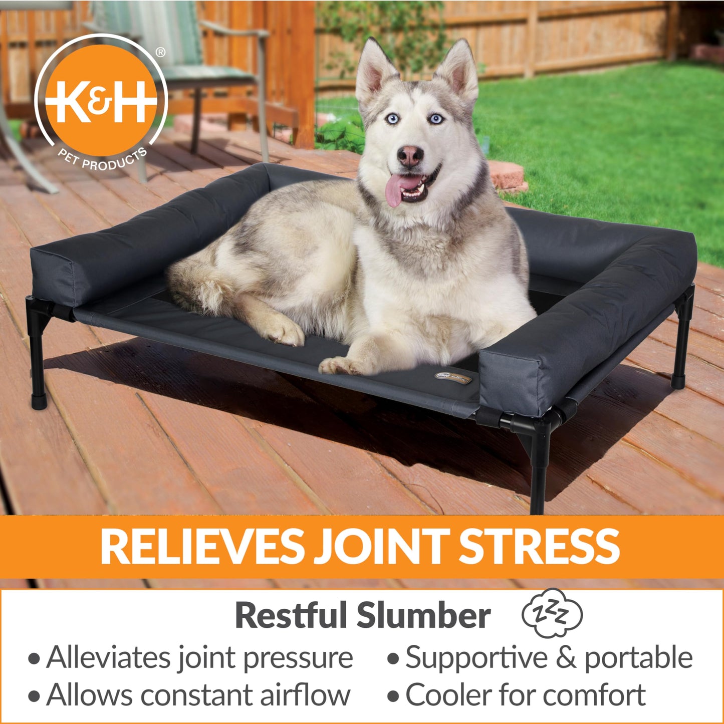 Cama Elevada para Mascotas K&H Pet Products Carbón Negro con Refuerzos Extraíbles Grande