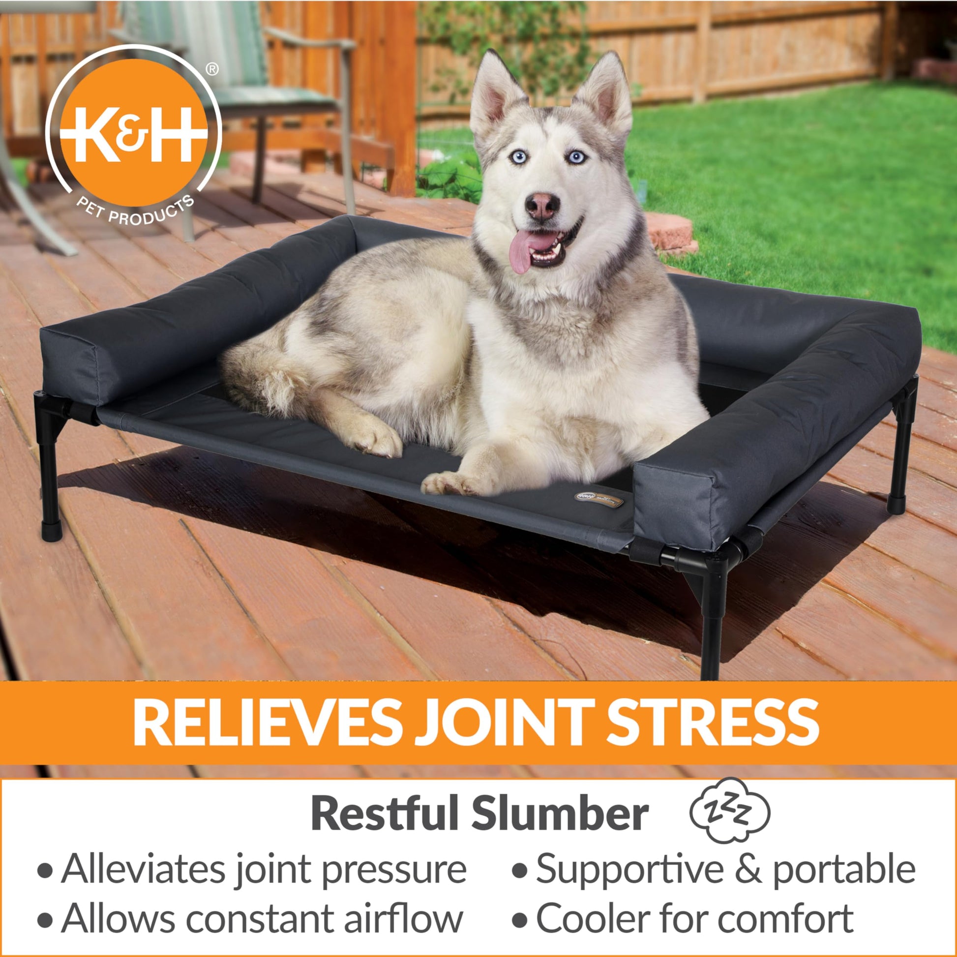 Cama Elevada para Mascotas K&H Pet Products Carbón Negro con Refuerzos Extraíbles Grande