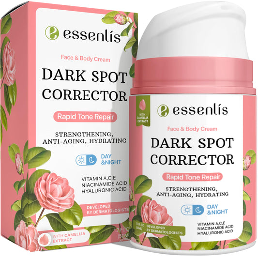 ESSENLIS Eliminador de manchas oscuras para rostro, cuerpo, axilas, rodillas, codos y zonas sensibles. Promueve un efecto antienvejecimiento. Corrector de manchas oscuras para mujeres y hombres.