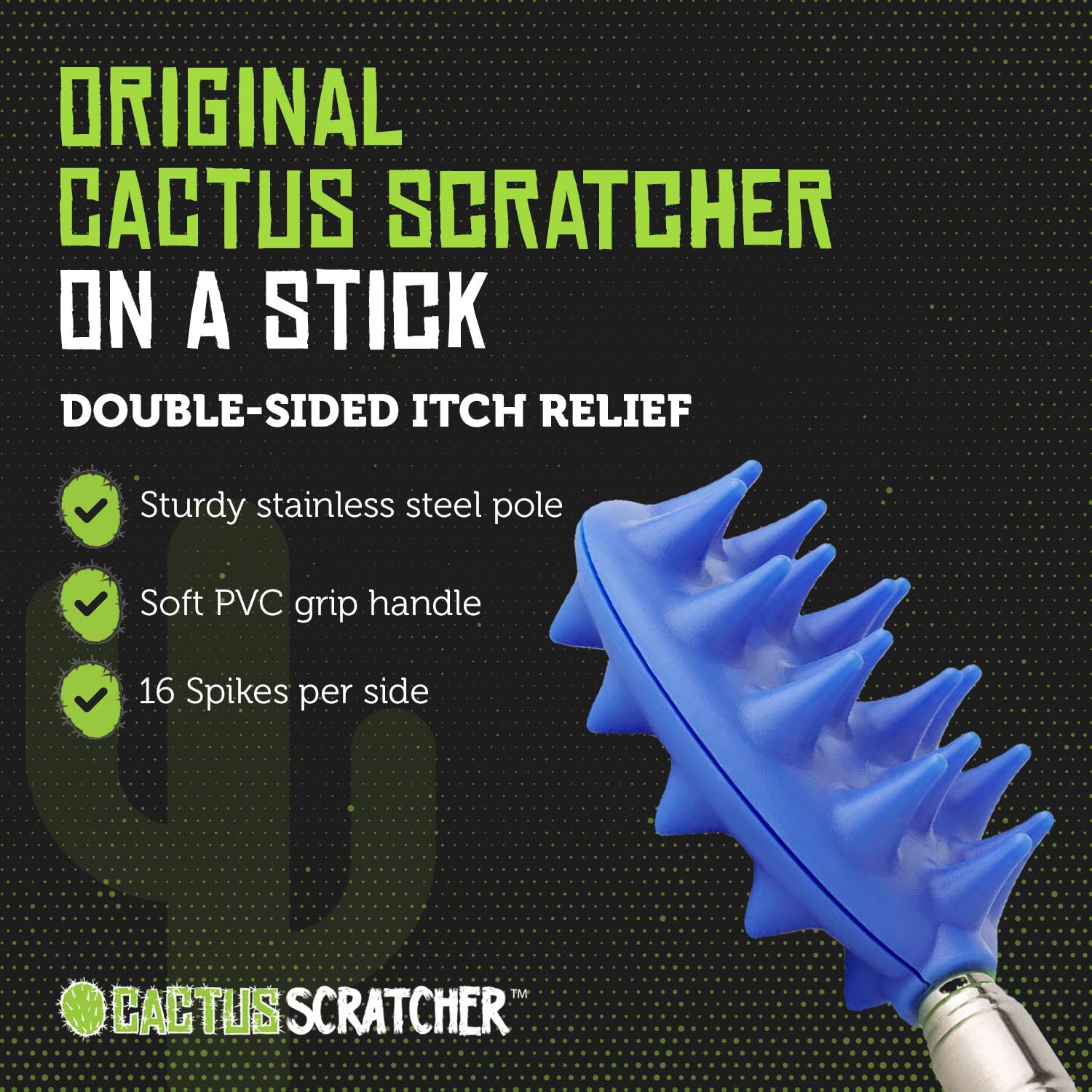 Cactus Back Scratcher On a Stick (BLUE) | 26" Sturdy Metal Retractable Back Scratcher | 2 Sides: Aggressive and Soft Spikes | Scratching Stick: Perfect for Men or Women, Great Office Gift