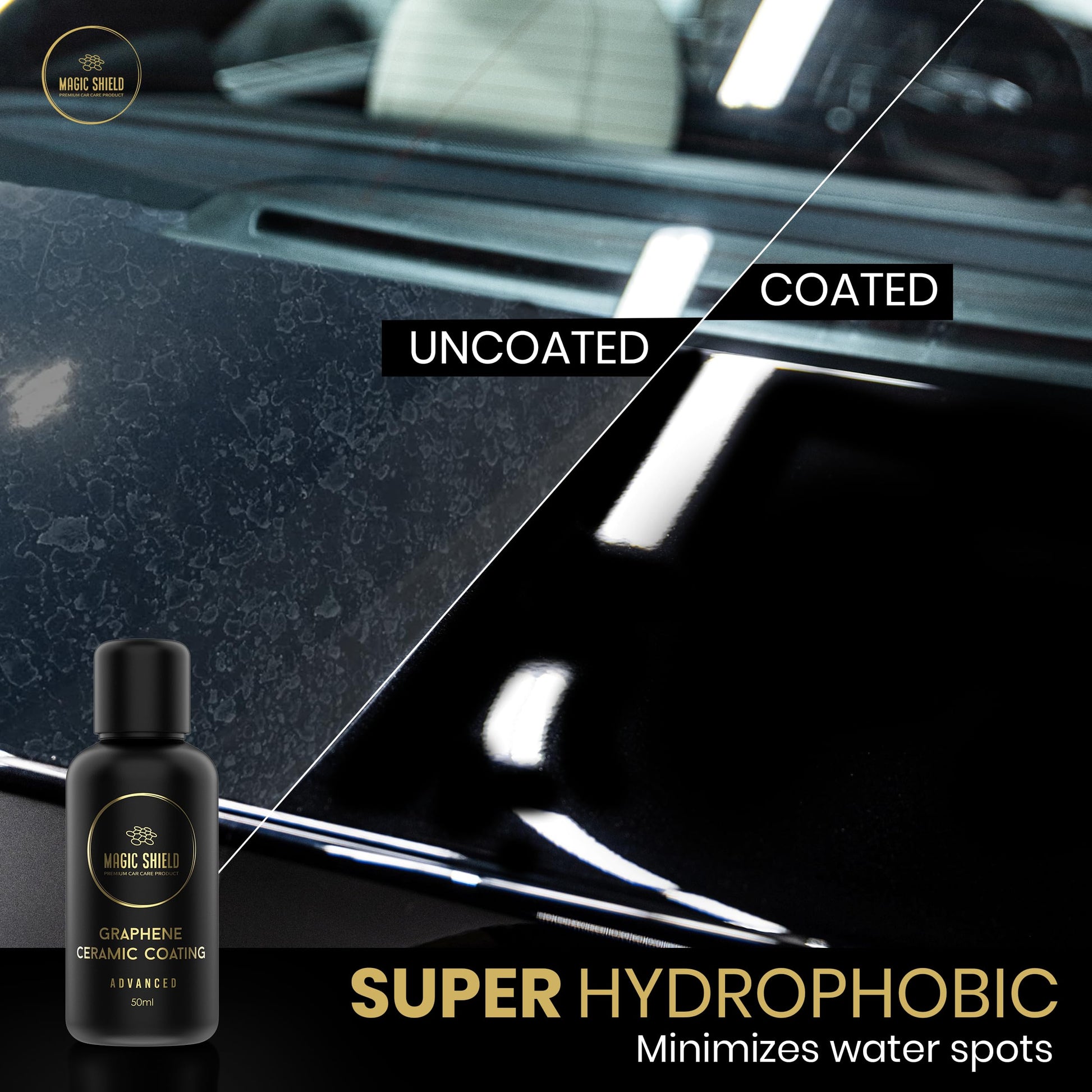 Magic Shield Recubrimiento Cerámico Grafeno 10H - Dura 5 Años | Nano Tecnología Avanzada | Resiste Rayones | Brillo Alto | Hidrofóbico | Ideal para Autos, Motos, Barcos y RVs