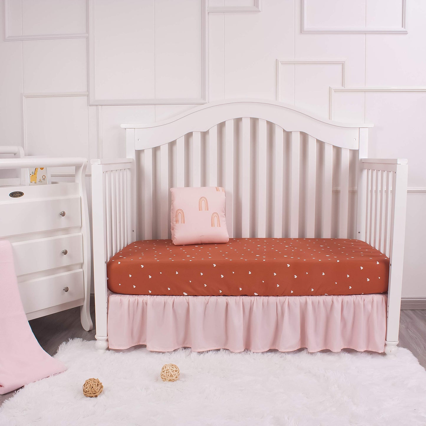 La Premura - Juego de ropa de cama para cuna de bebé, diseño bohemio y arcoíris, 3 piezas, tamaño estándar, color café y natural