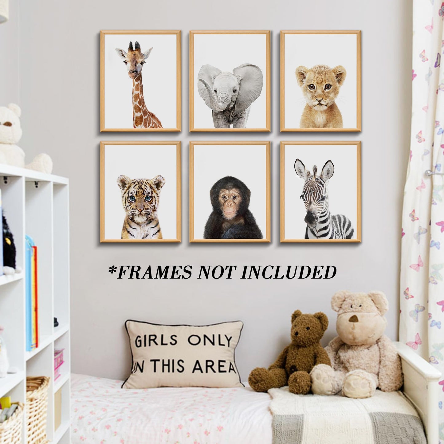 Juego de 6 decoraciones de pared para bebé Safari – Cuadro lindo animal impreso en lona, regalos de menos de 20 dólares para habitación de bebés y niñas, arte de pared sin marco