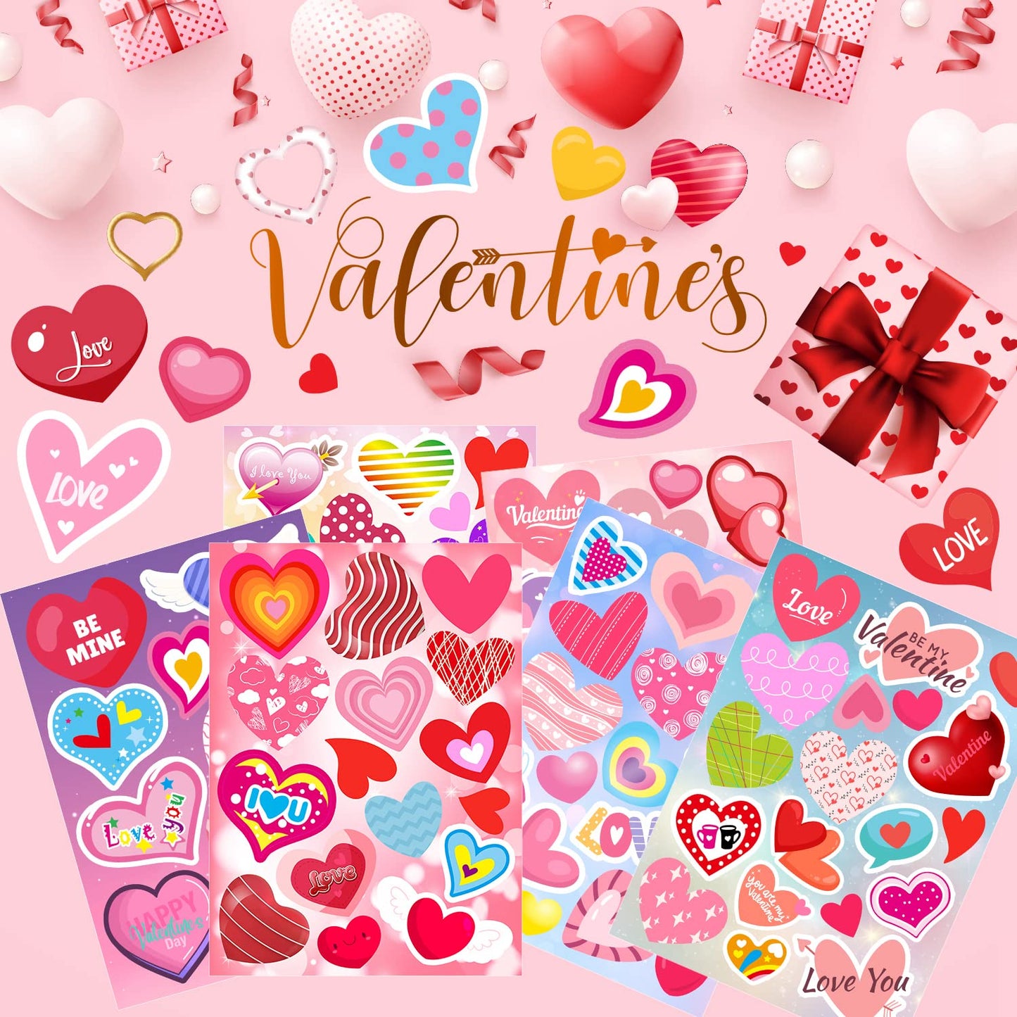 36 hojas de calcomanías para el día de San Valentín, calcomanías de corazón de San Valentín, calcomanías de amor para niños, tarjetas de manualidades, álbumes de recortes, regalos de fiesta, bodas, aniversarios