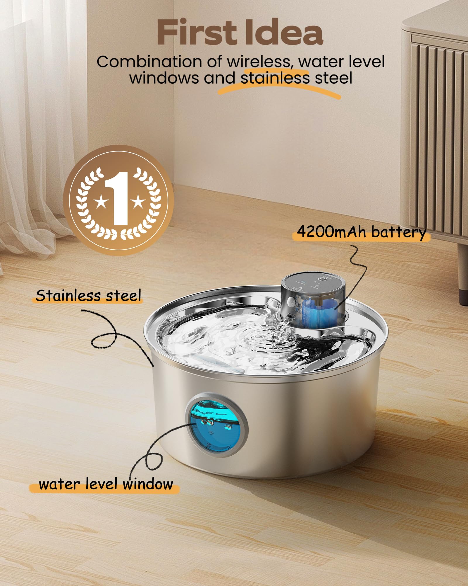 Fuente para Gatos sin Cable: Bebedero Gatos - 3.2L Fuente Gatos sin Cable - Fuente de Agua para Gatos - Fuente para Gatos con Sensor - Colócalo en Cualquier Lugar Que le Guste a tu Mascota - FOFNON