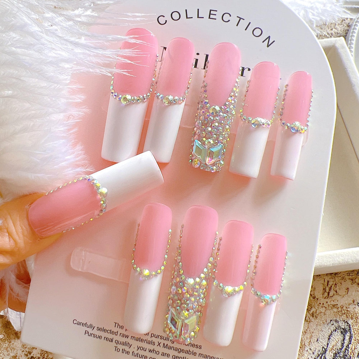 NAIL ANGEL 10 Unids/Set Glamorous Hecho A Mano Prensa En Las Uñas Brillo Rhinestone Largo Ataúd Uñas de Fiesta Uñas Xxl Largo Artificio Consejos Zj-01 (S)