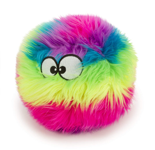 goDog Furballz - Pelota de Peluche chirriante para Perro, tecnología de protección masticable, Arco Iris, Grande