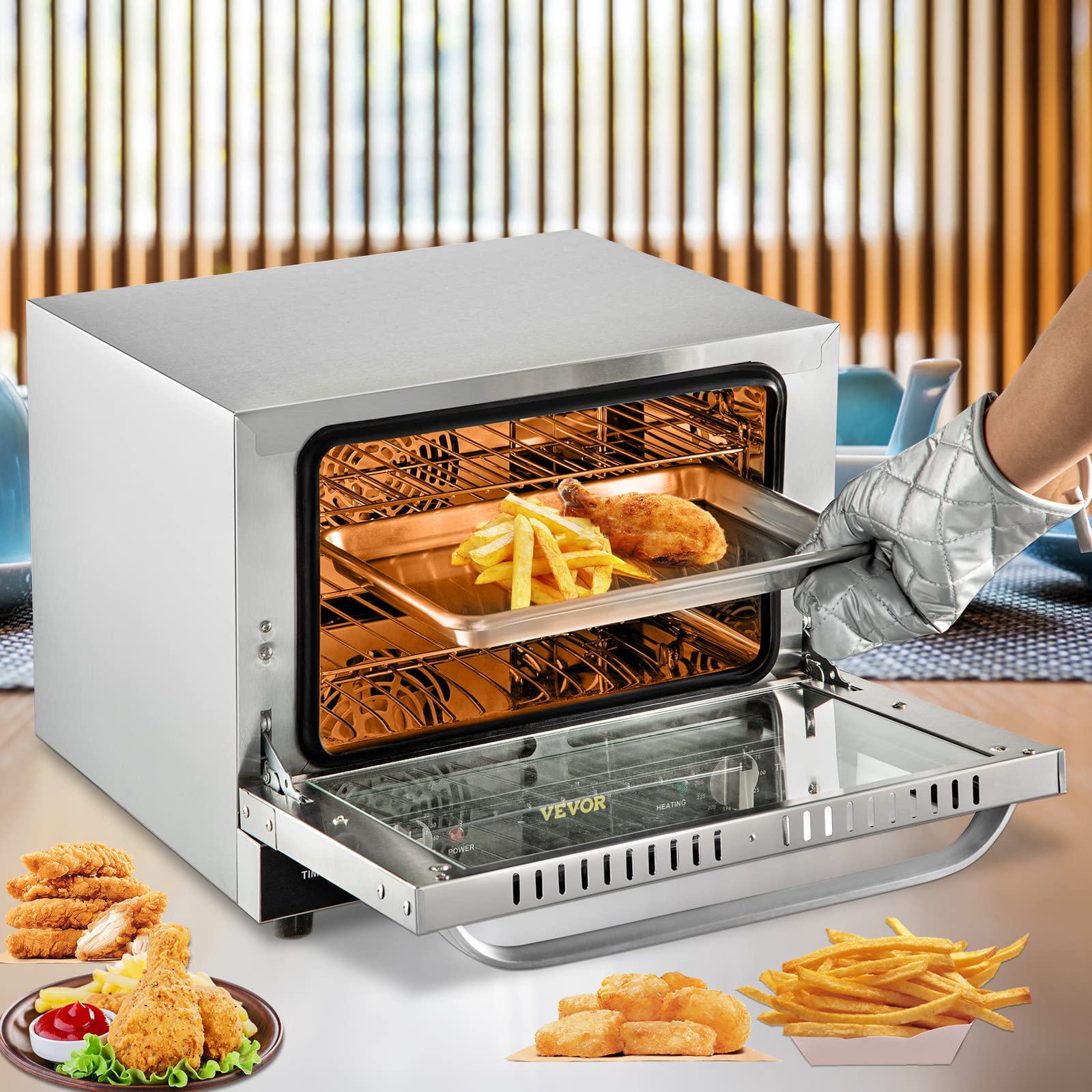 Horno de Convección Comercial VEVOR Vidrio Eléctrico 1440 W