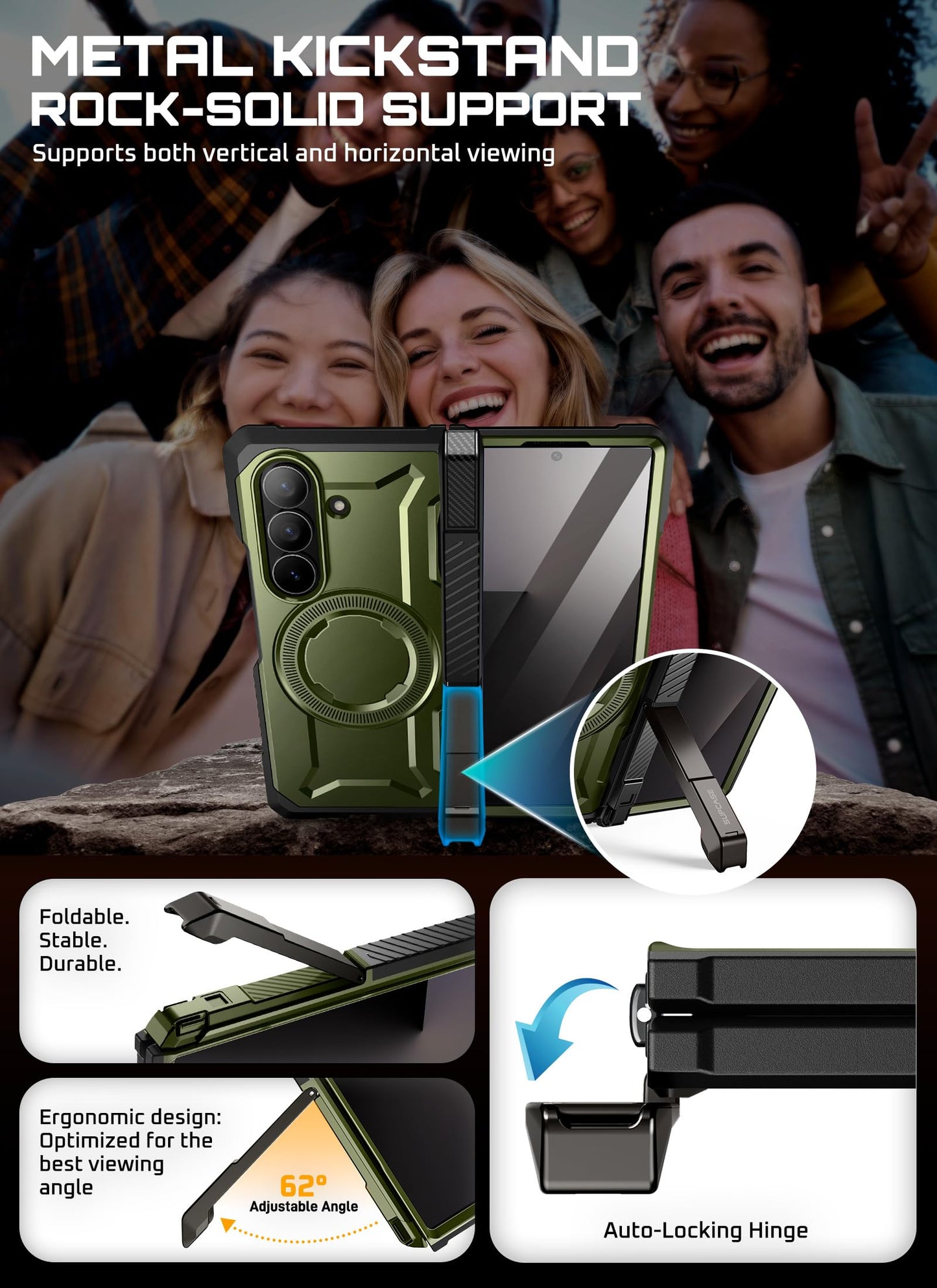 Funda Magnética SUPCASE Verde Protección Militar Samsung Galaxy Z Fold 7 con UBGrip y Vidrio Templado Integrado