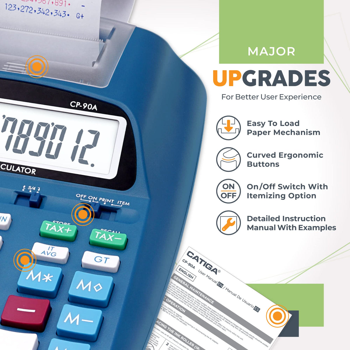 CATIGA Calculadora de impresión con cinta de impresión – Máquina de adición de 10 teclas con rollo de papel, calculadora eléctrica de computadora para contabilidad, negocios, finanzas, uso en casa