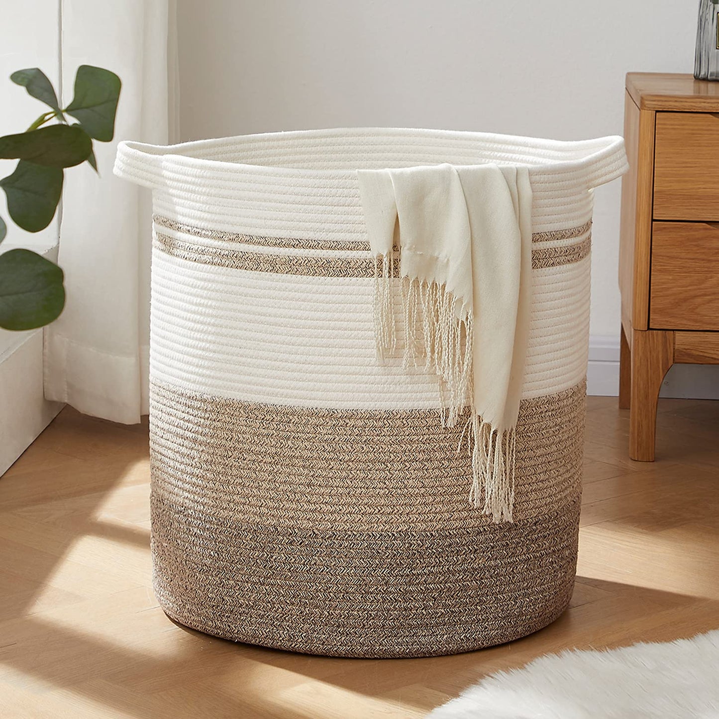 OIAHOMY Cesta de lavandería con asas, cesto decorativo para la sala de estar, cesto de almacenamiento de tela para juguetes, almohadas, cobijas, ropa, 20 x 18 pulgadas, amarillo degradado