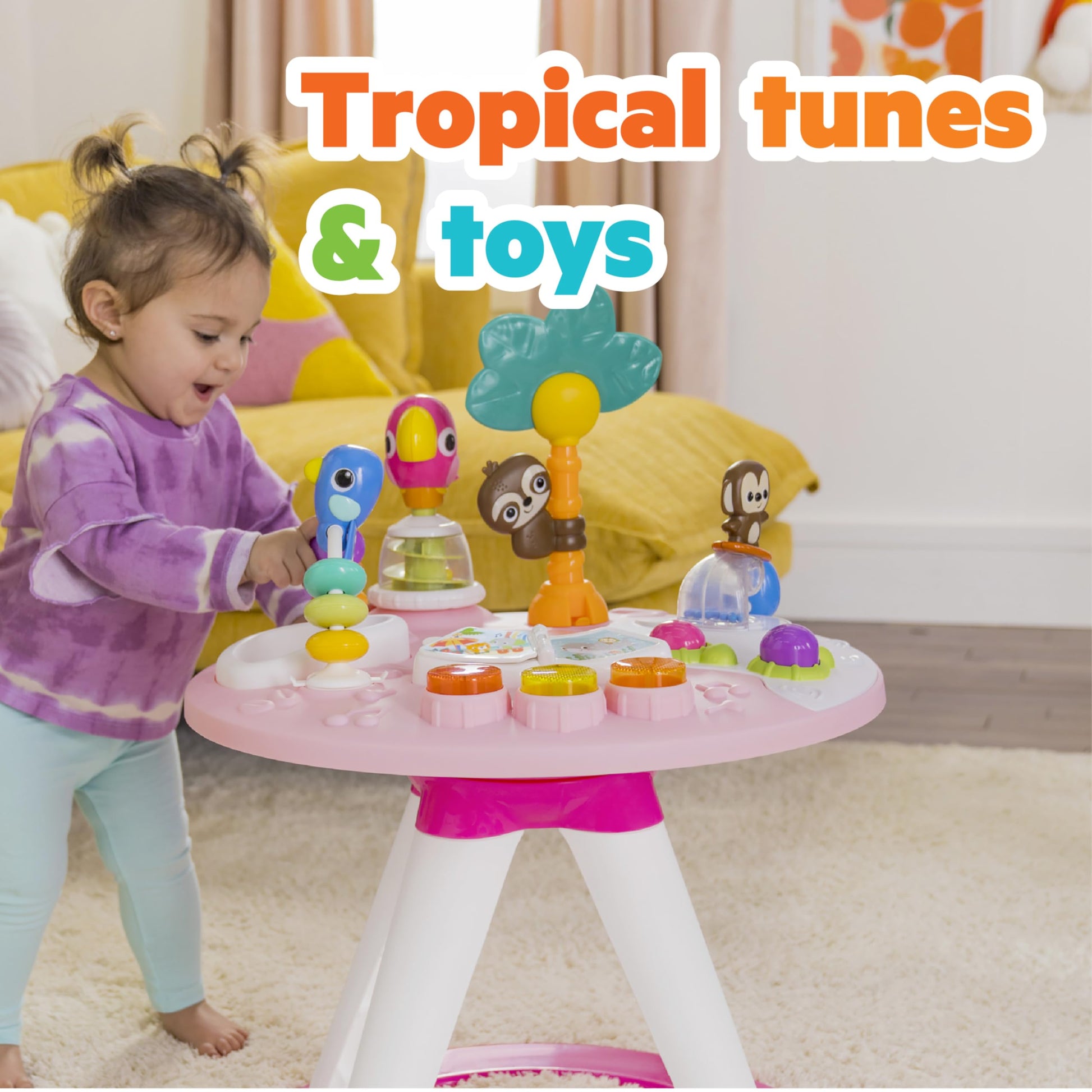 Bright Starts Around We Go - Mesa y centro de actividades 2 en 1, color coral