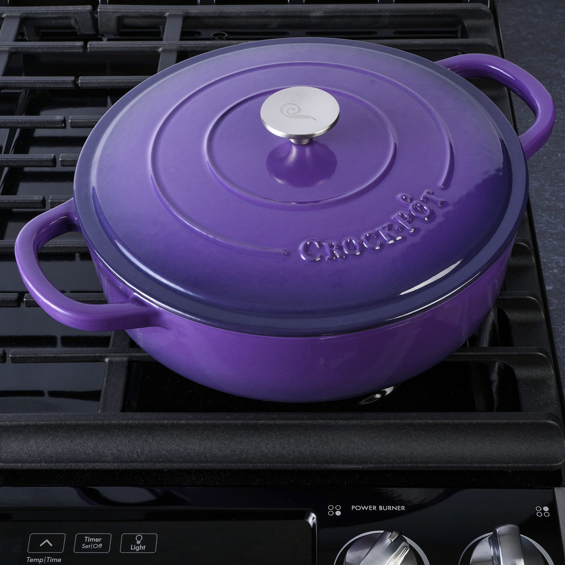 Crock-Pot - Estofador artesanal de hierro fundido esmaltado con tapa, 5 cuartos de galón, morado lavanda