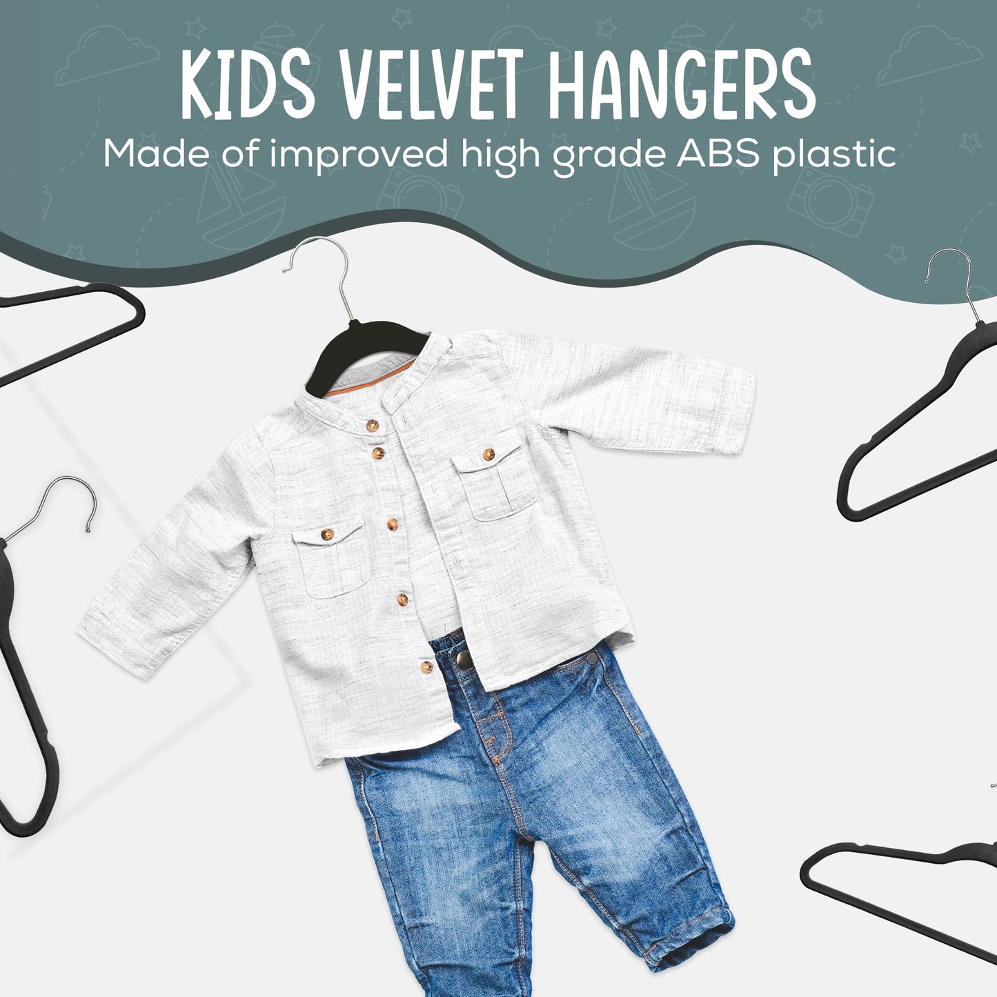 TechZoo - 50 Perchas para Ropa de Terciopelo para Niños de Alta Calidad, Antideslizantes de 14 Pulgadas, Ultra Delgadas, Ahorro de Espacio, Gancho Giratorio de 360°, Resistente y Duradero