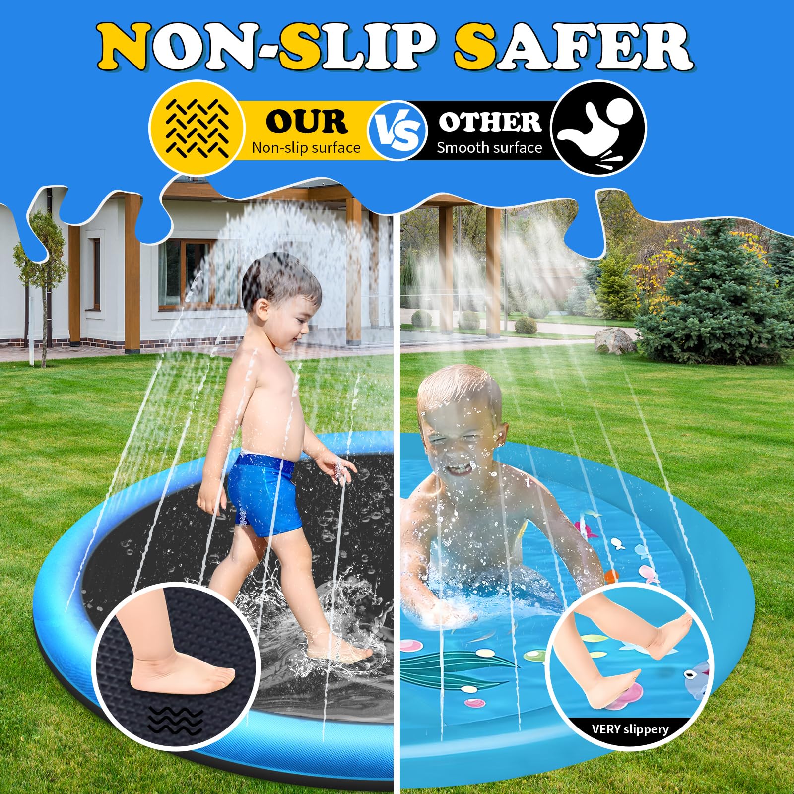 CACSPS - Almohadilla antideslizante para salpicaduras de 75 pulgadas para niños y perros, rociadores gruesos para piscina de verano al aire última intervensión, juguetes de agua extra grandes para