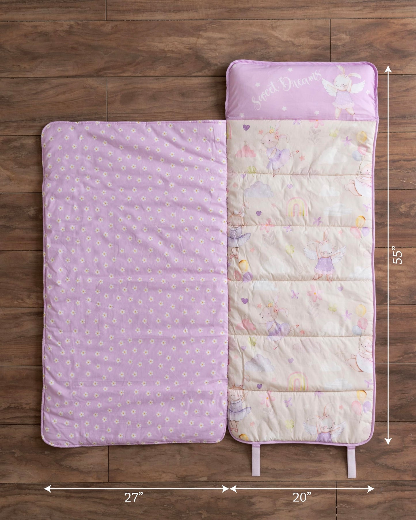 Maison d'Hermine - Tapete para dormir con almohada y manta reutilizables de 55 x 27 x 1.5 pulgadas, para niños y niñas, tapete para dormir preescolar con correas de transporte de hombros, tela de