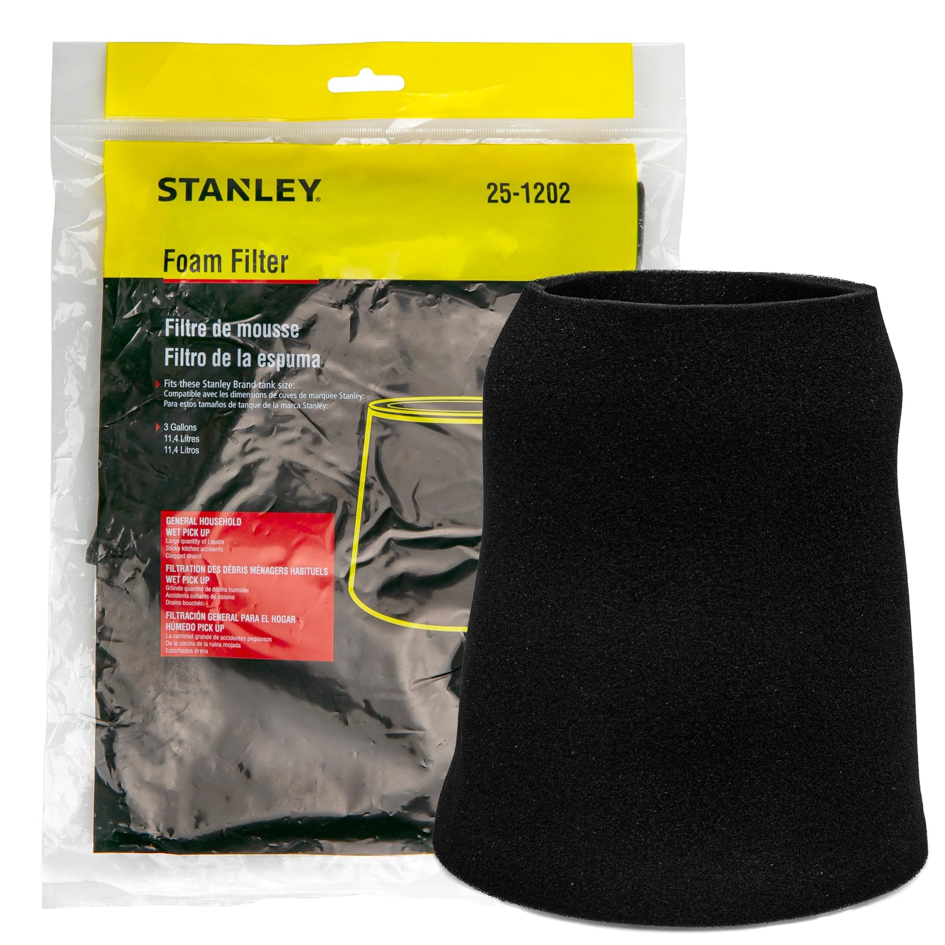 Filtro de Espuma Stanley Negro para Aspiradoras Húmedas/Secas de 1-5 Galones