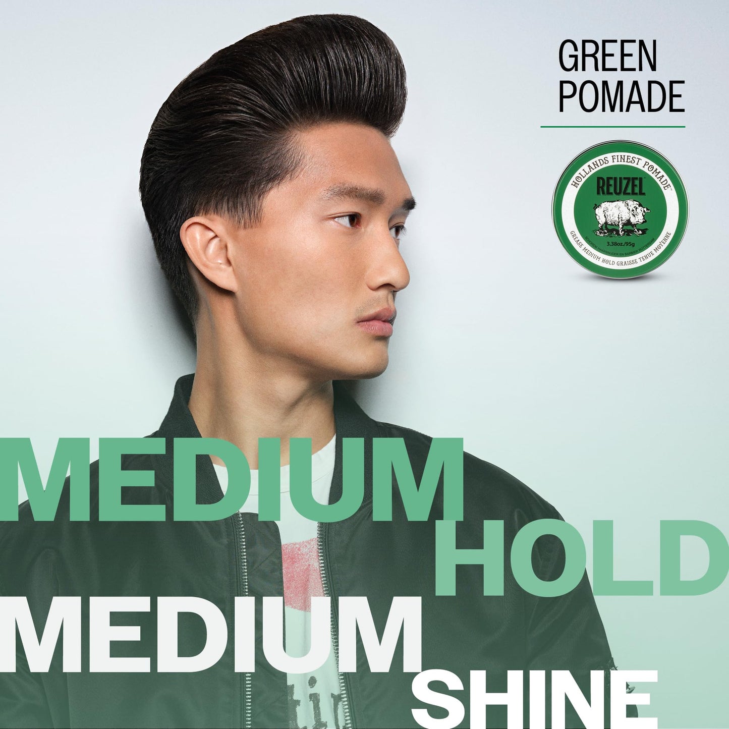 Reuzel Green Pomade Grease 95g Pomada para Cabello de Fijación Media, Brillo Natural, Base Aceite, Aroma Manzana y Menta