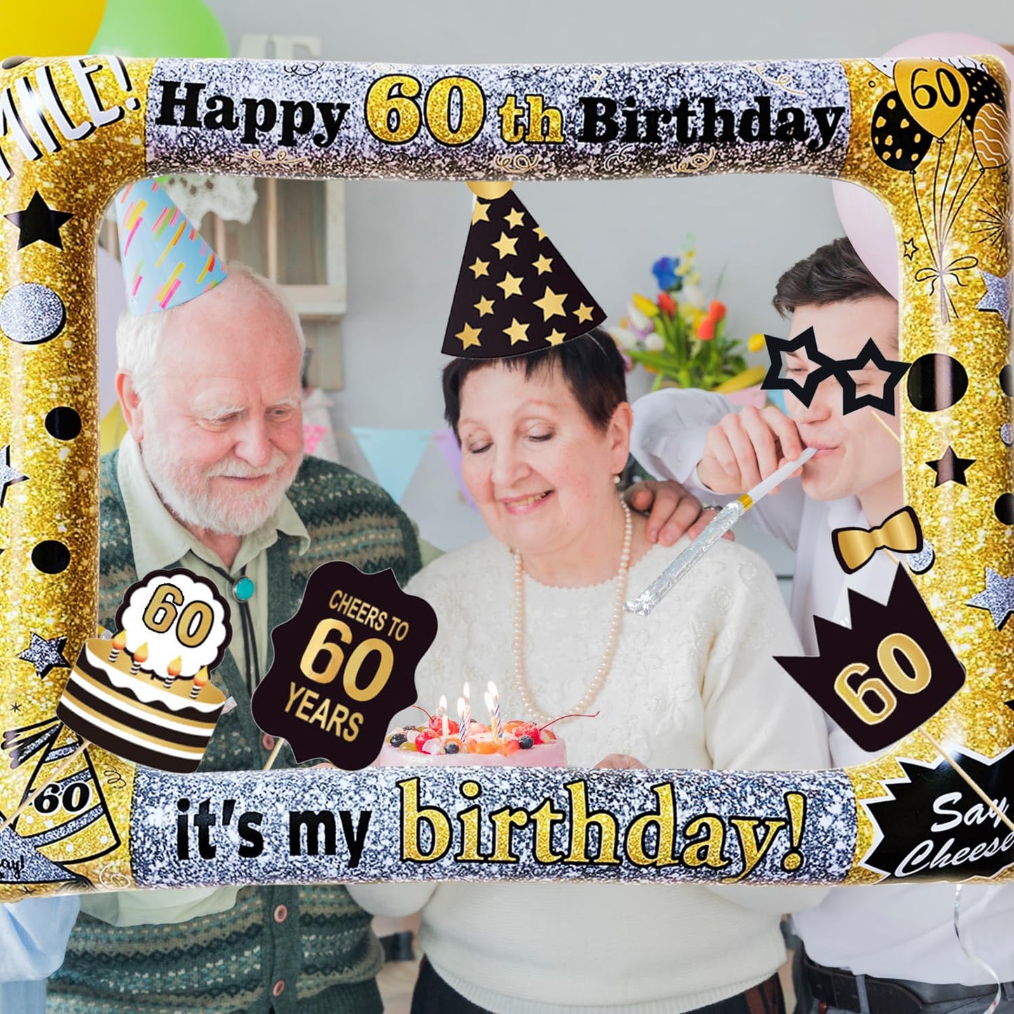 Juego de Cabina de Fotos Inflable DaPai Negro para 60 Cumpleaños