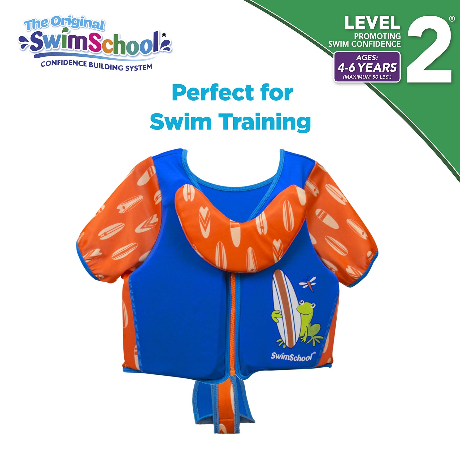 Chaleco de Entrenamiento de Natación SwimSchool Azul Naranja con Mangas en los Hombros para Niño/a (UPF50)