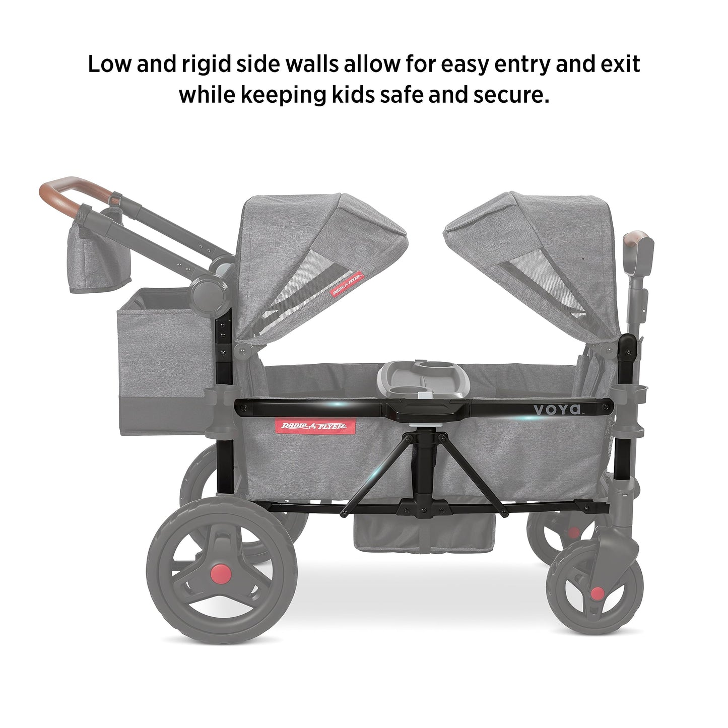 Carriola Vagón Radio Flyer Voya Gris con Asientos Doble Face-to-Face y Capota Ajustable para Protección UV